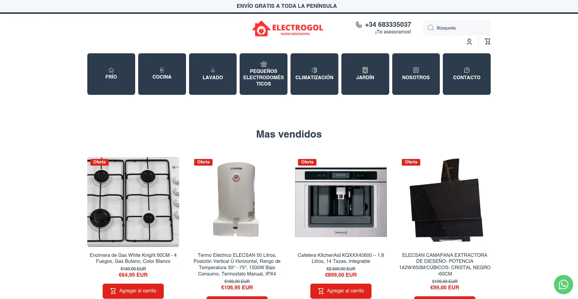 Website screenshot of Electrogol.com