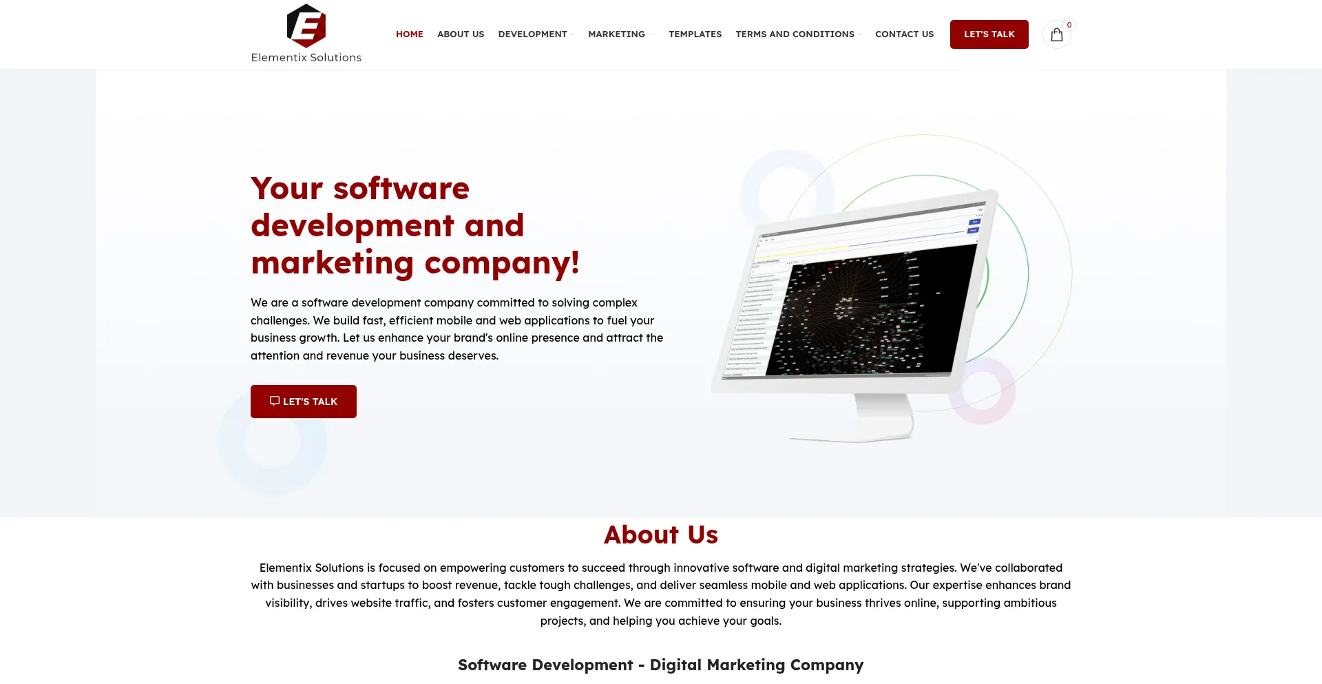 Website screenshot of Elementixsolutions.com