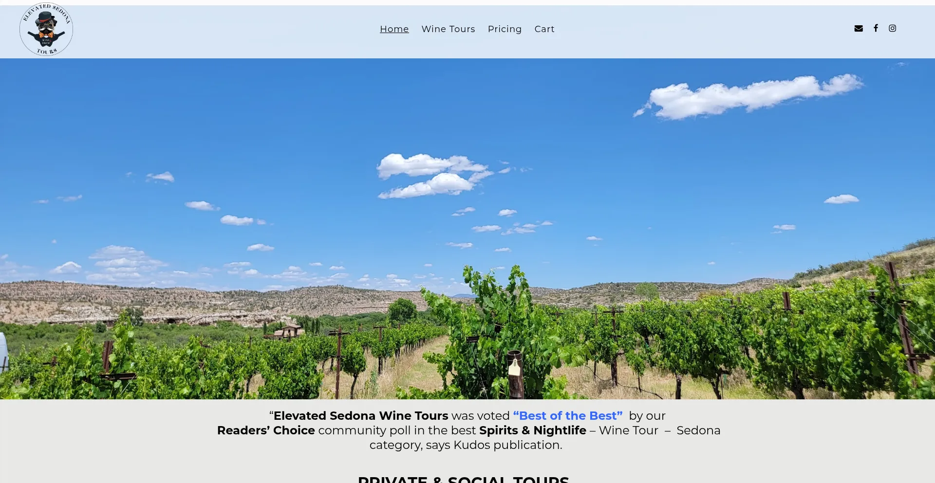 Website screenshot of Elevatedsedonawinetours.com
