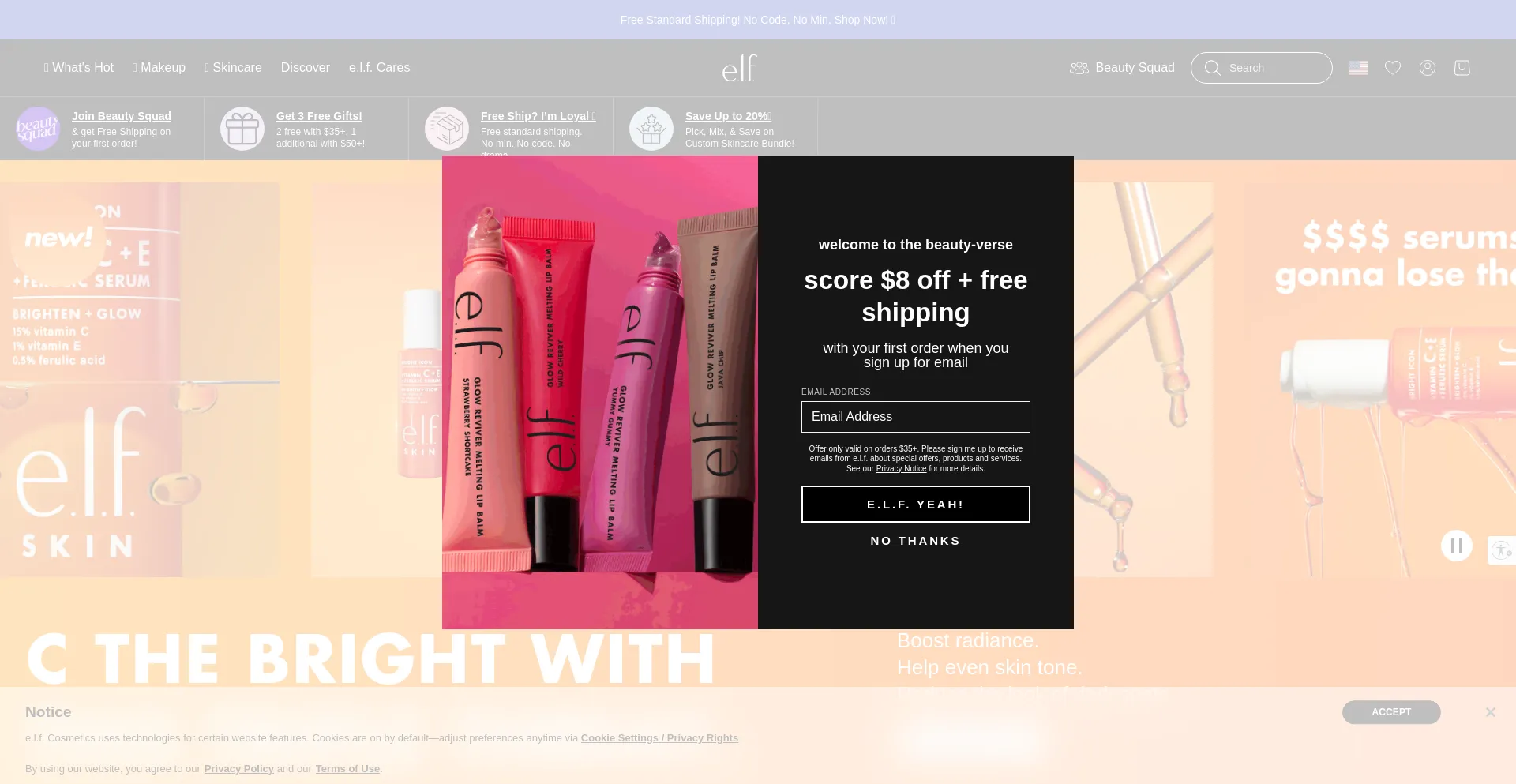 Website screenshot of Elfcosmetics.com