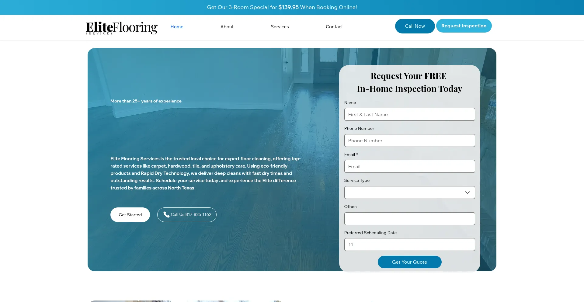 Website screenshot of Eliteflooringservicestx.com