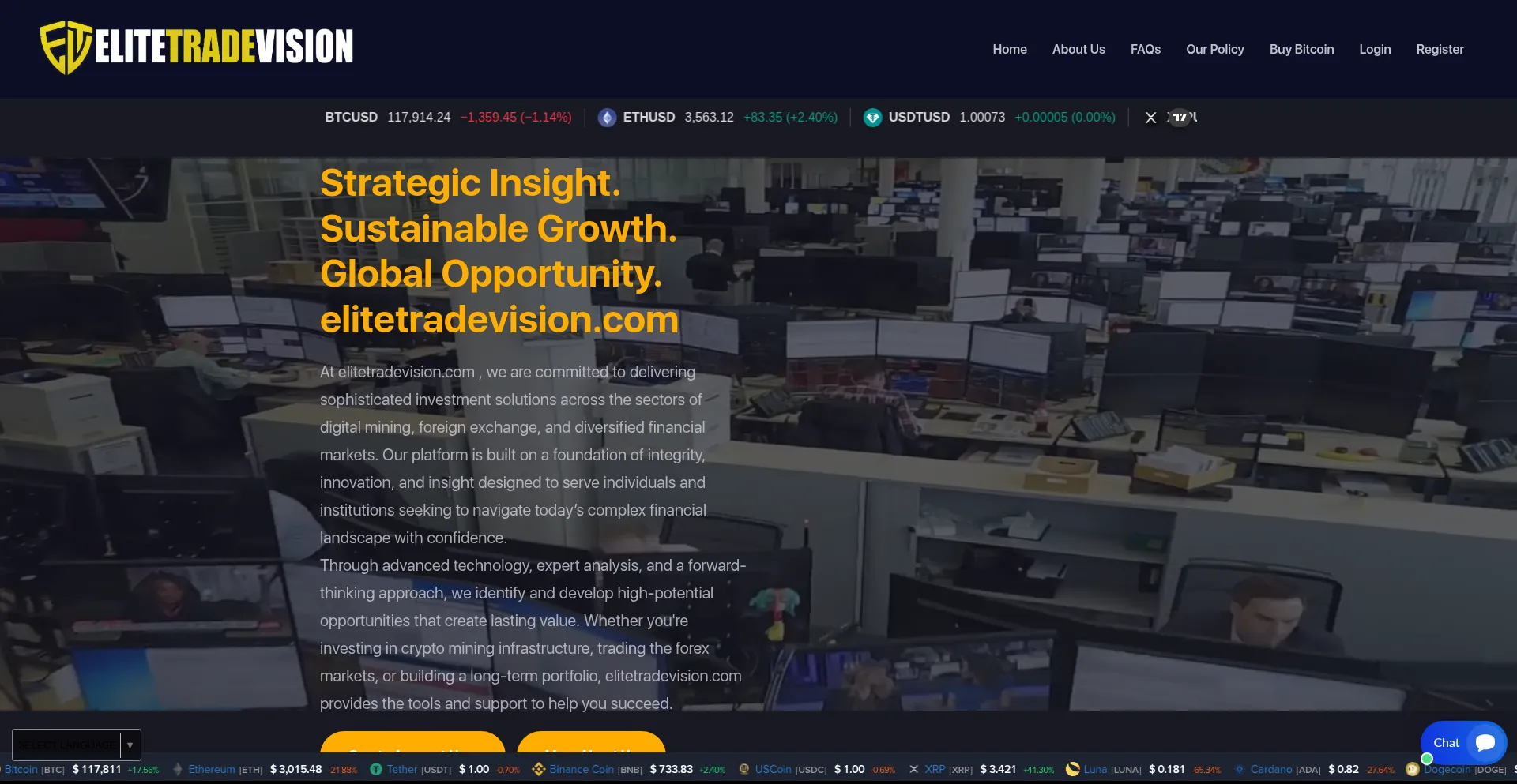 Website screenshot of Elitetradevision.com