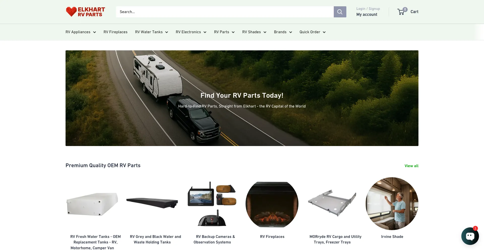 Website screenshot of Elkhartrvparts.com