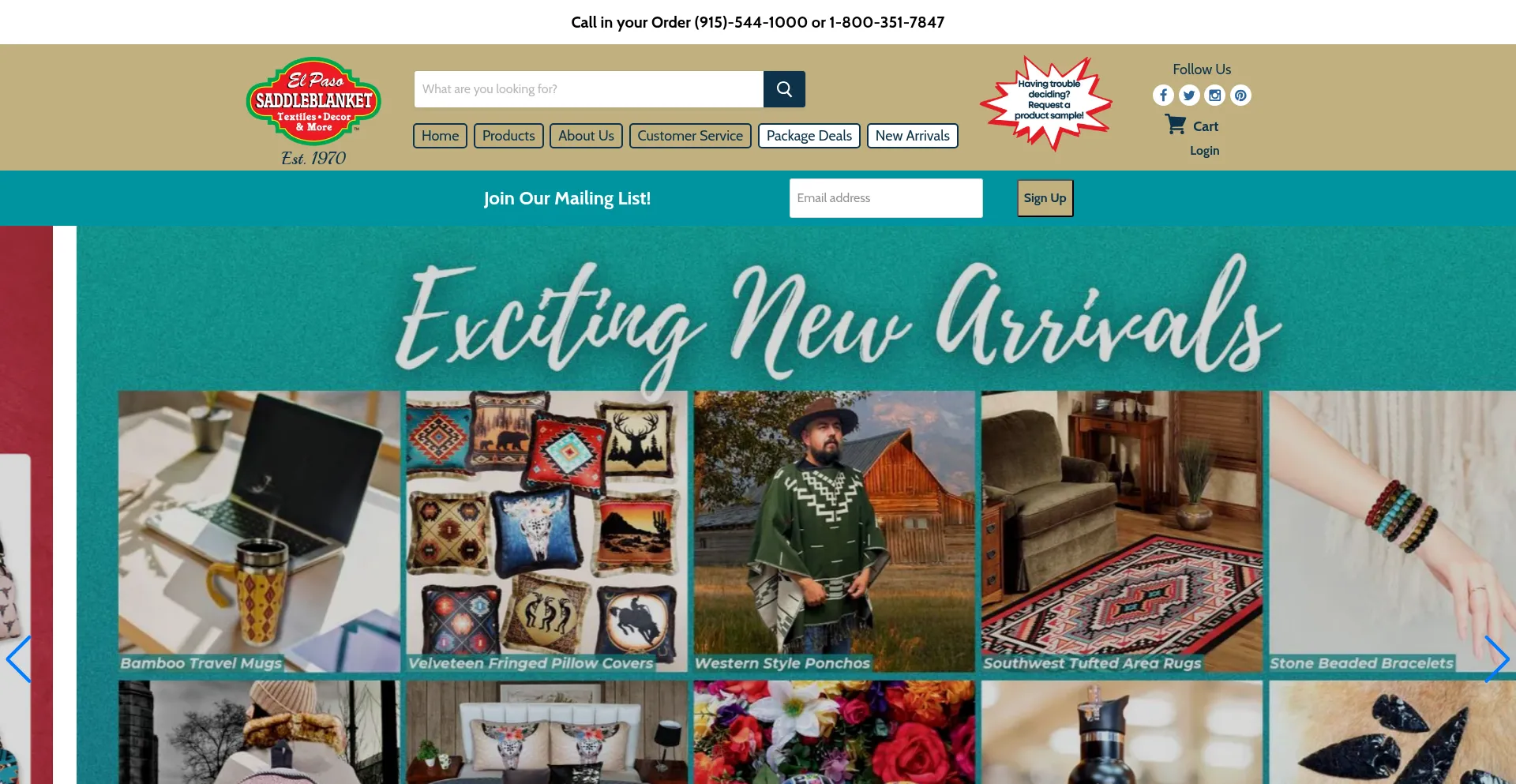 Website screenshot of Elpasosaddleblanket.com