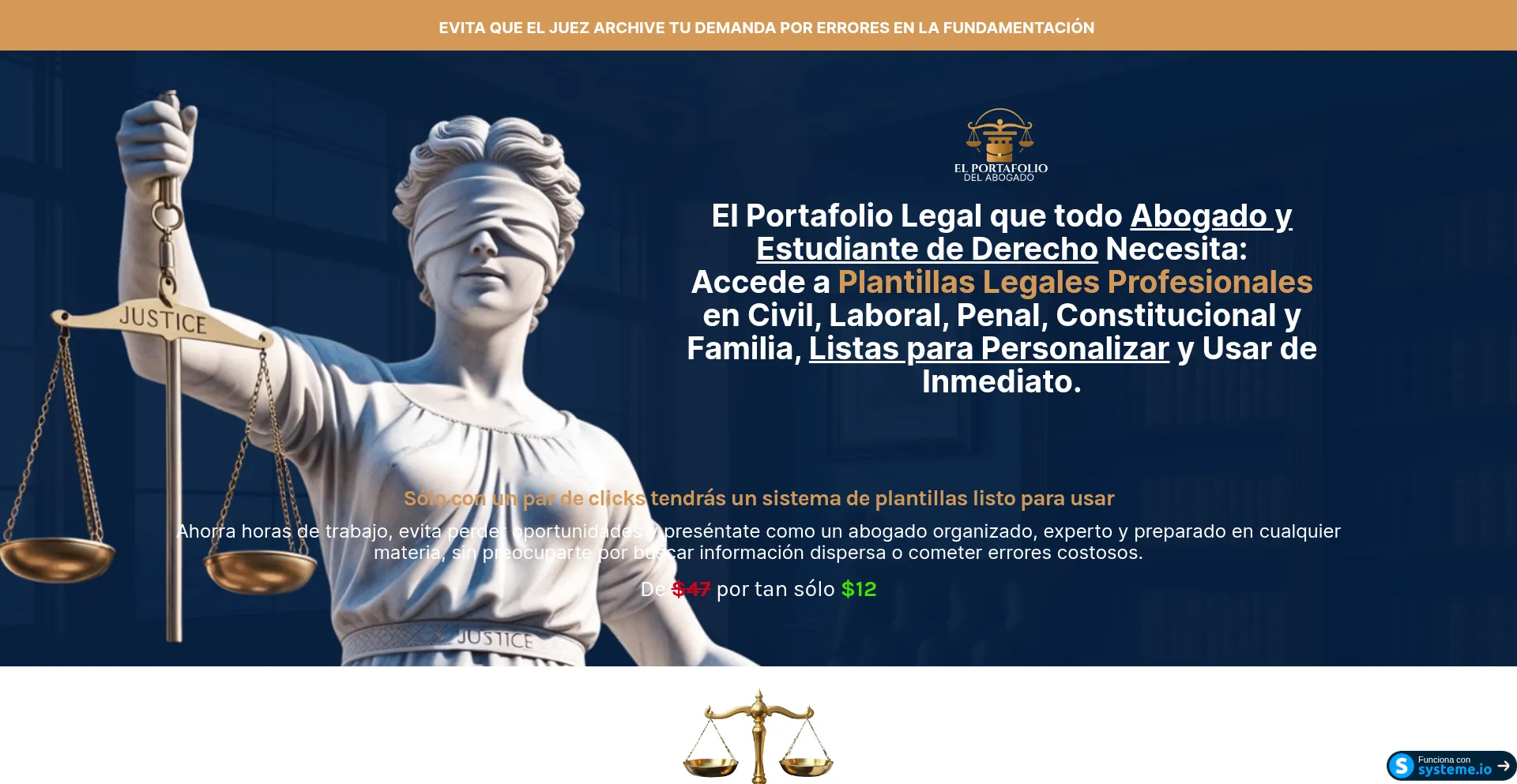 Website screenshot of Elportafoliodelabogado.systeme.io