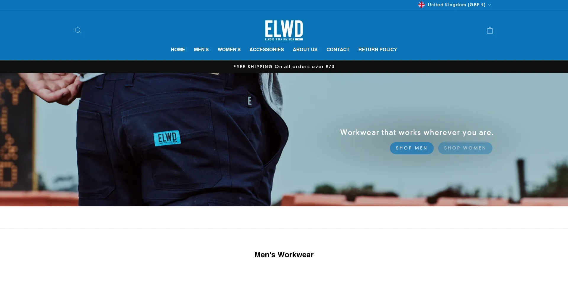 Website screenshot of Elwoodworkwear.co.uk