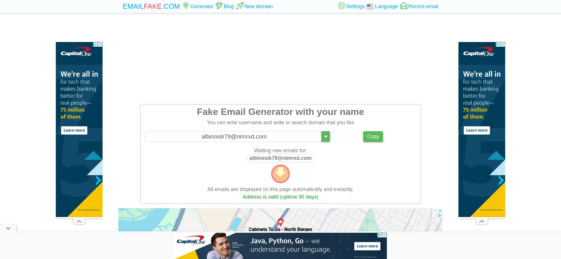 Website screenshot of Emailfake.com