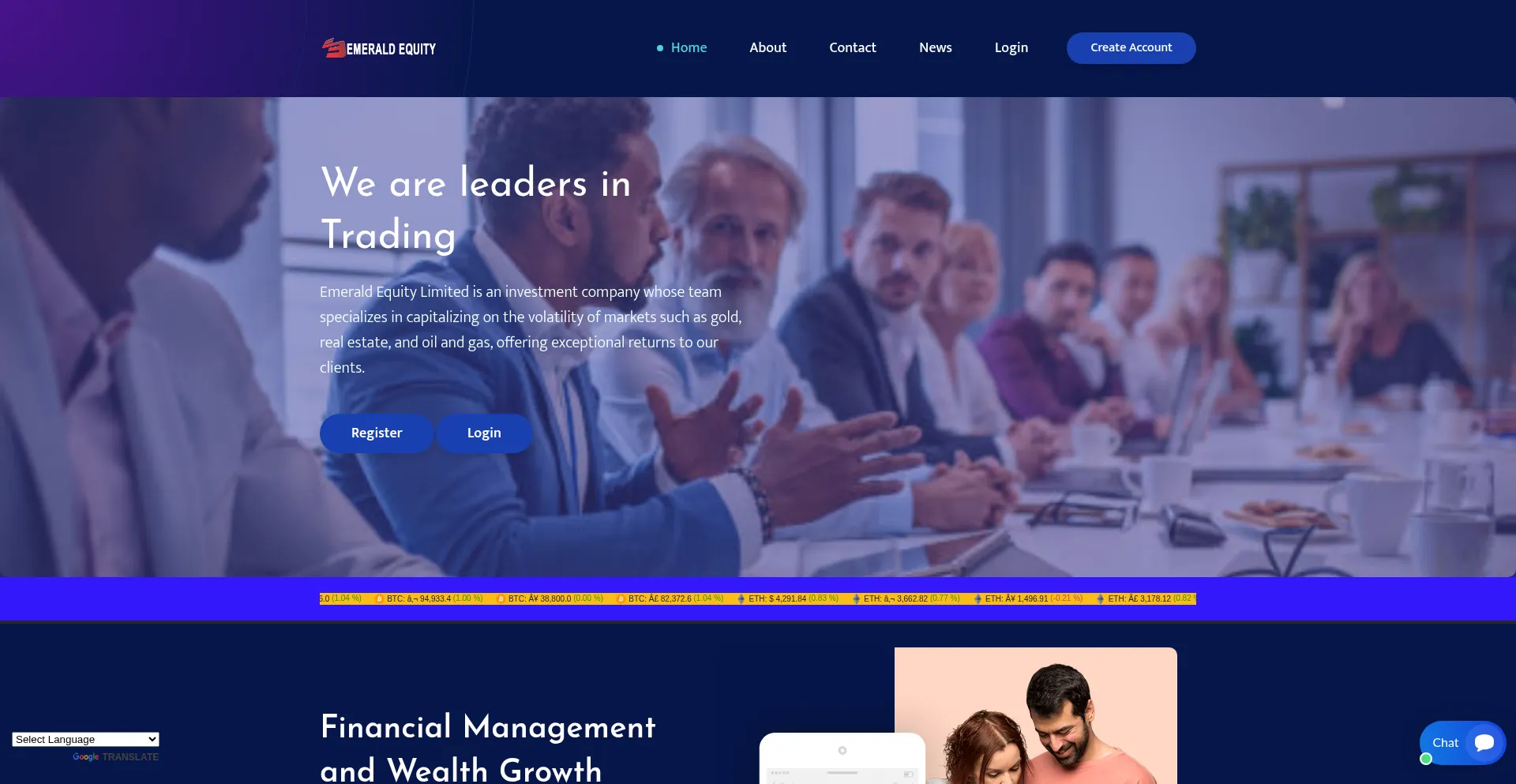 Website screenshot of Emeraldequityltd.com