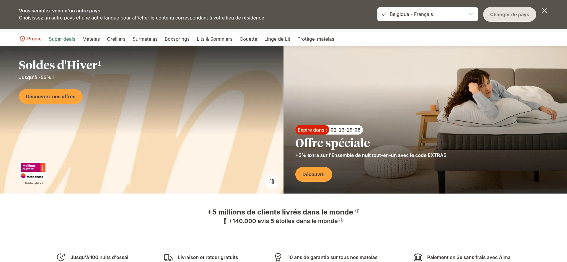 Website screenshot of Emma-matelas.be