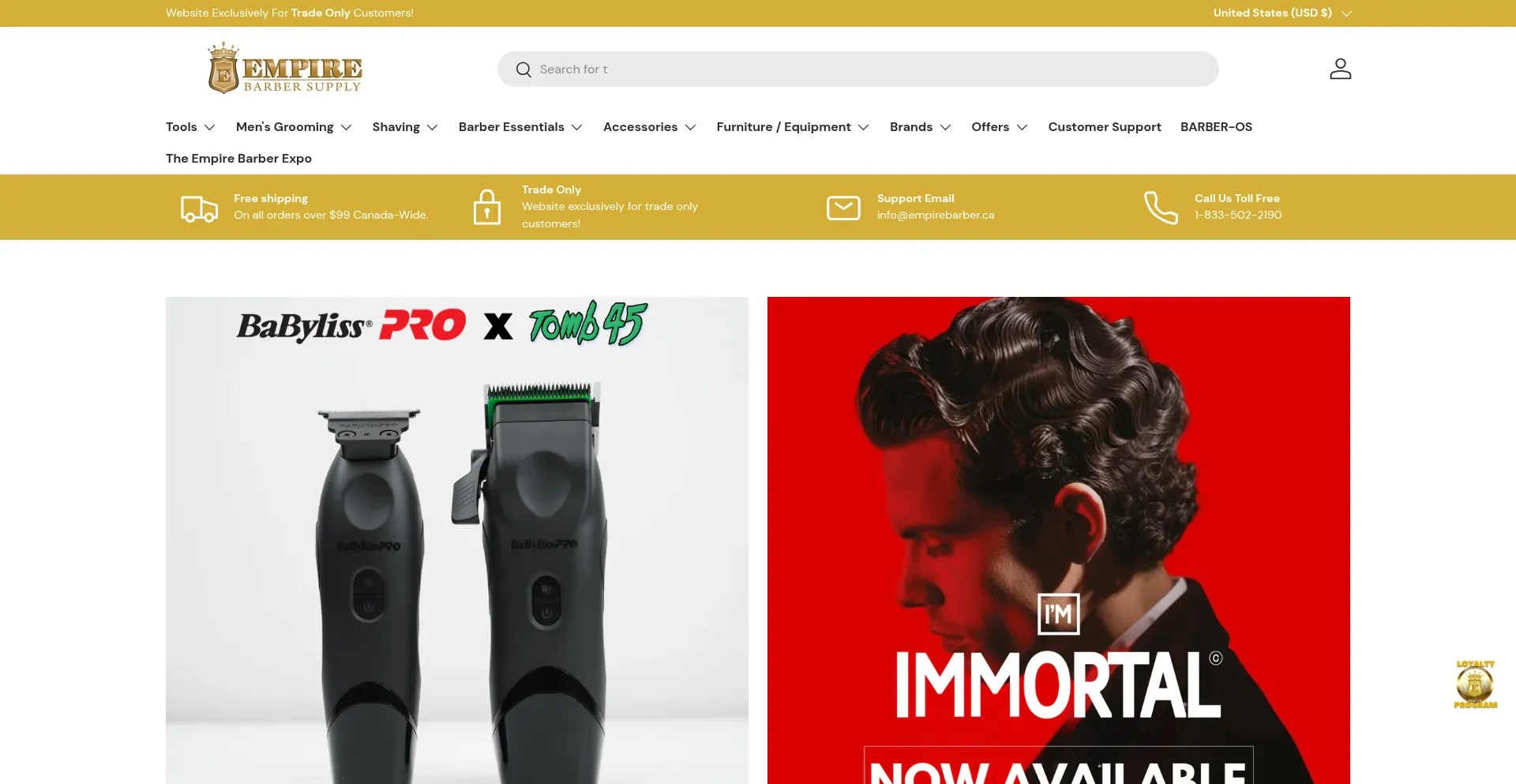 Website screenshot of Empirebarber.ca