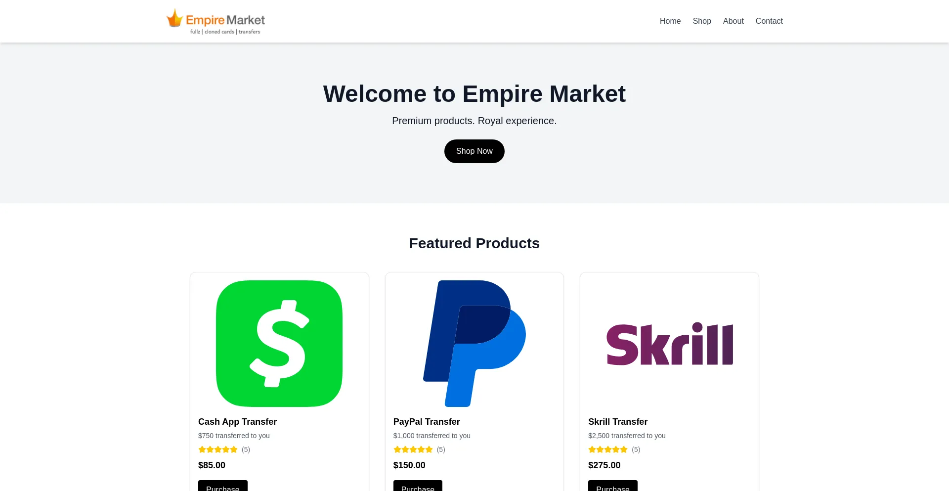 Website screenshot of Empirecards.cc