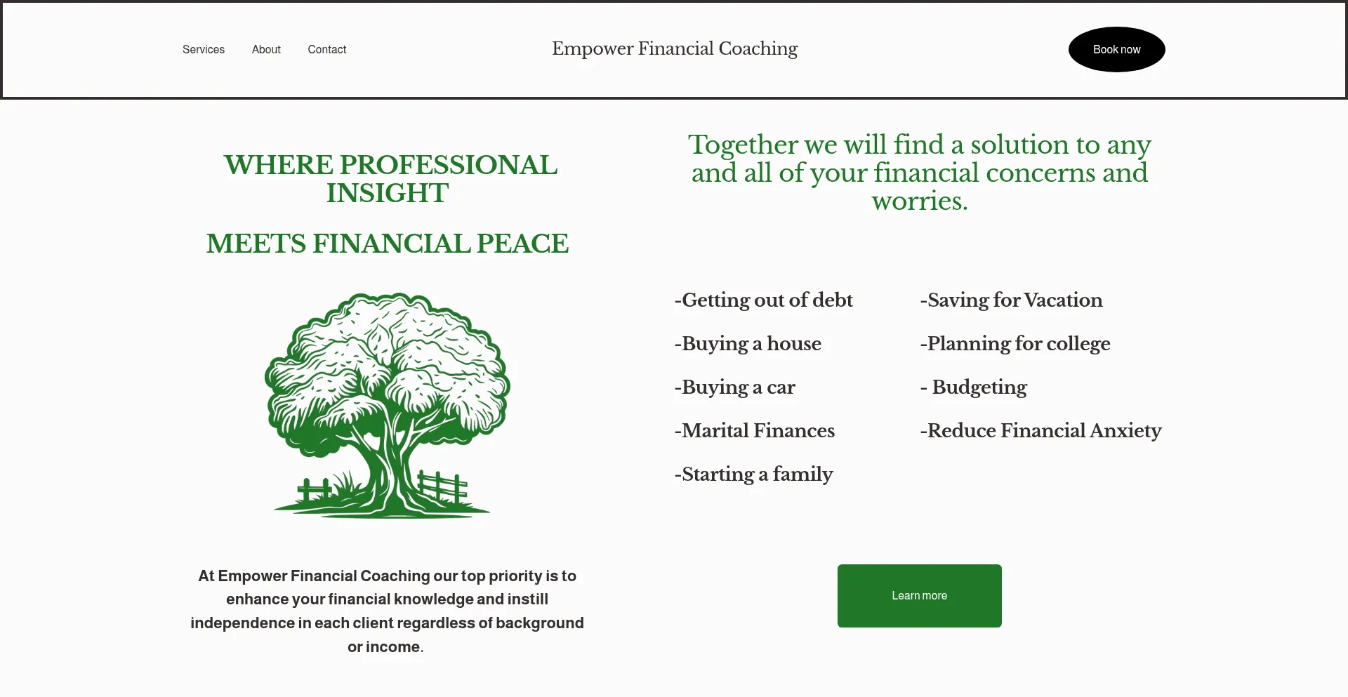 Website screenshot of Empowerfincoaching.com