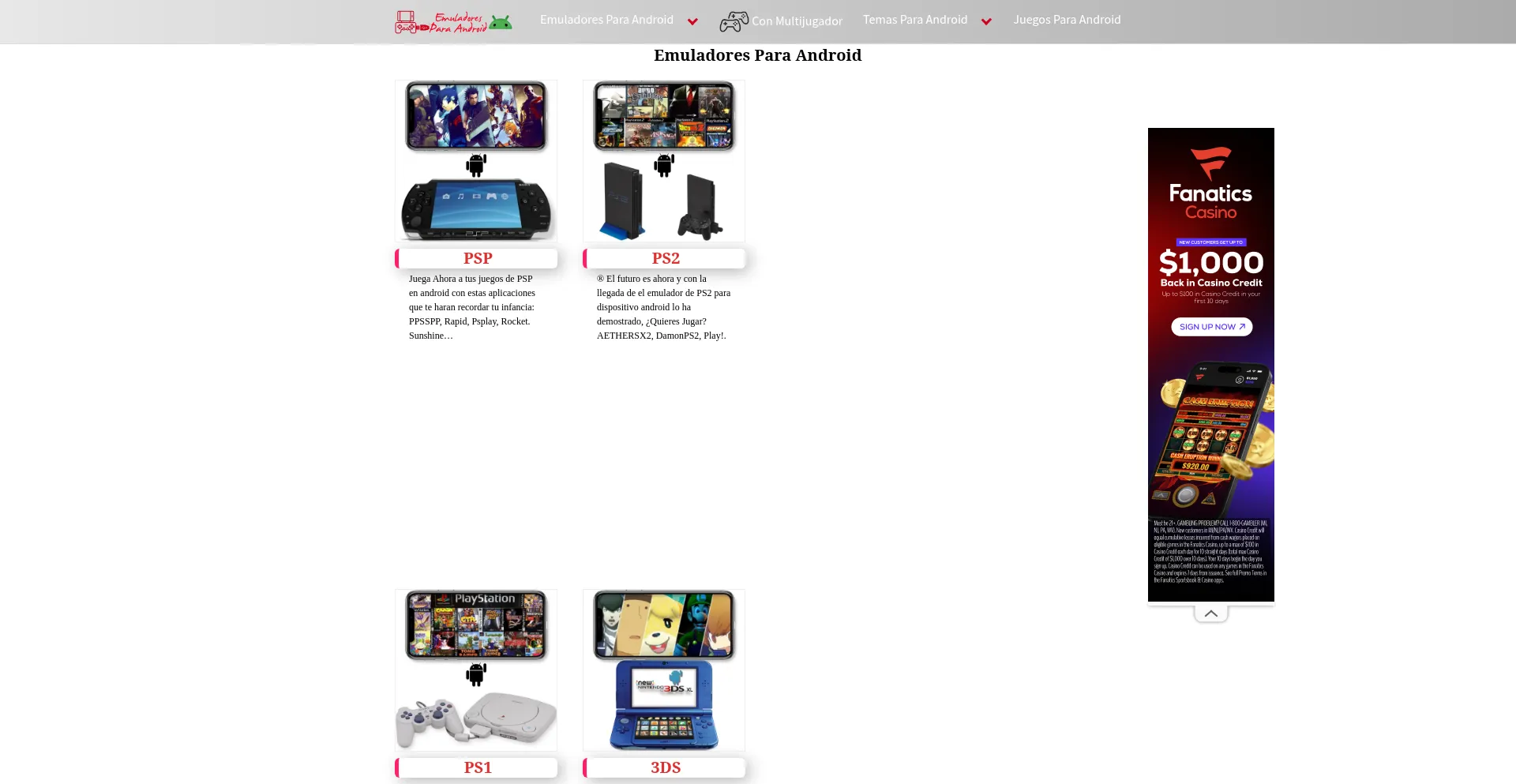 Website screenshot of Emuladoresparaandroid.com