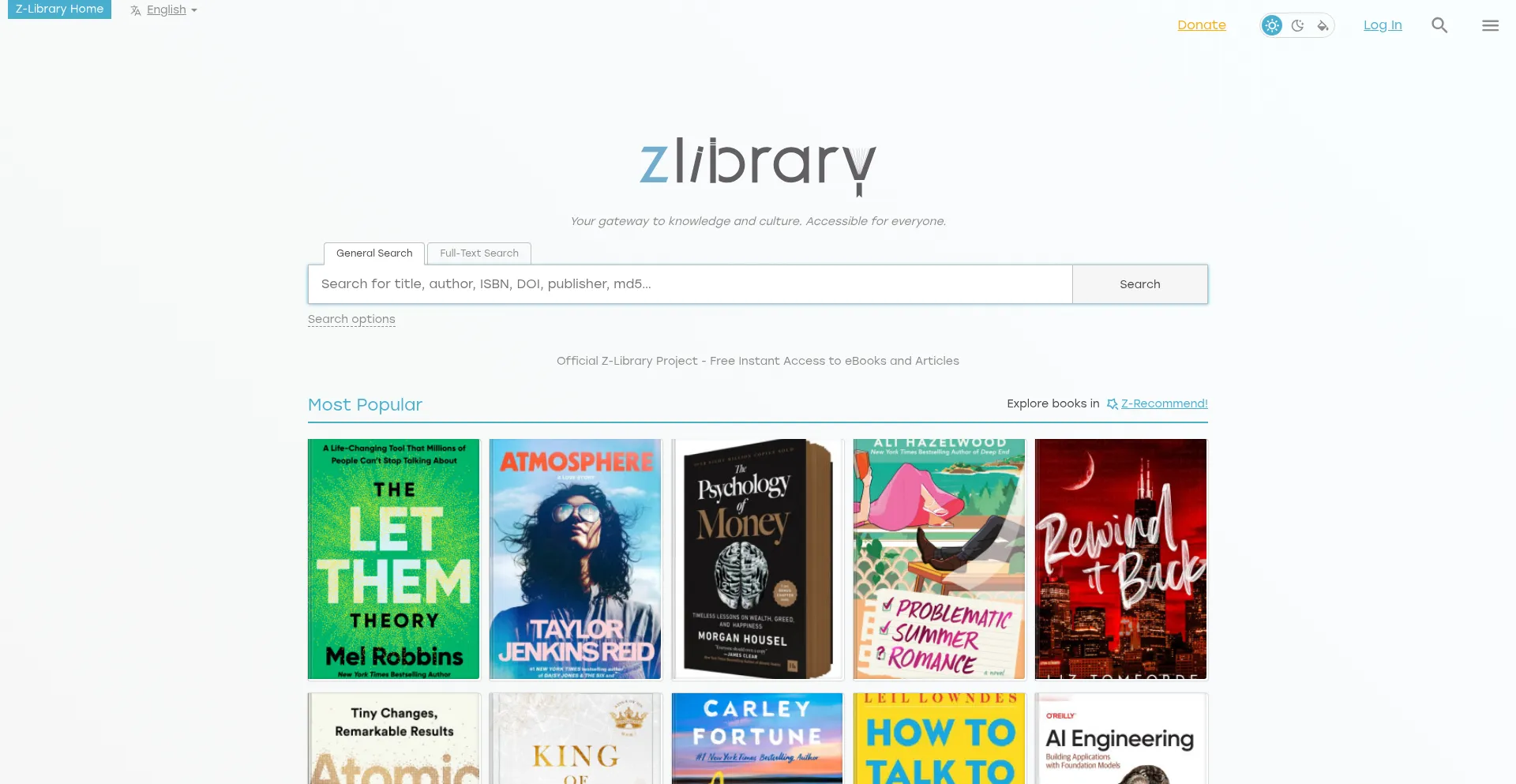 Website screenshot of En.z-library.sk