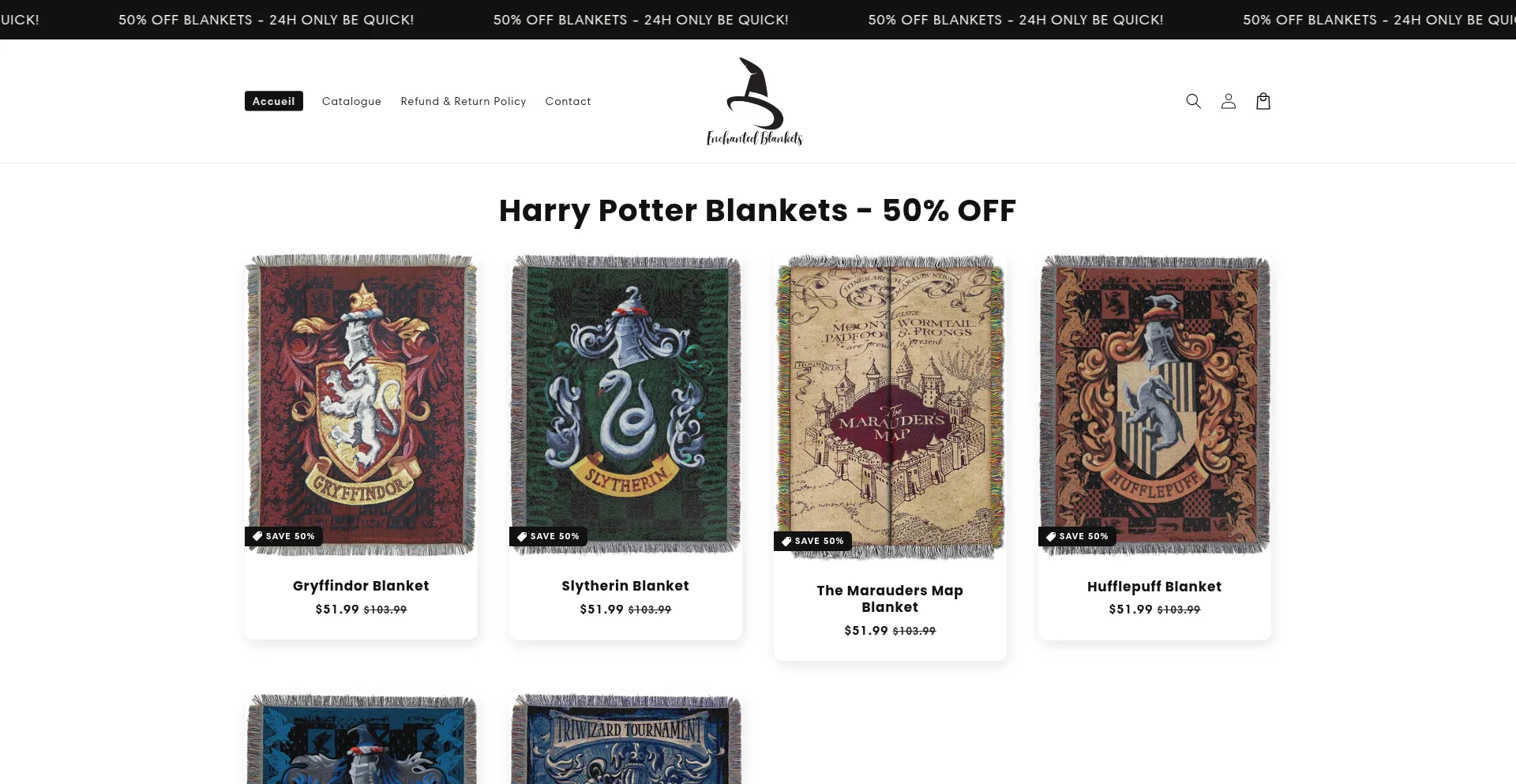 Website screenshot of Enchantedblankets.store