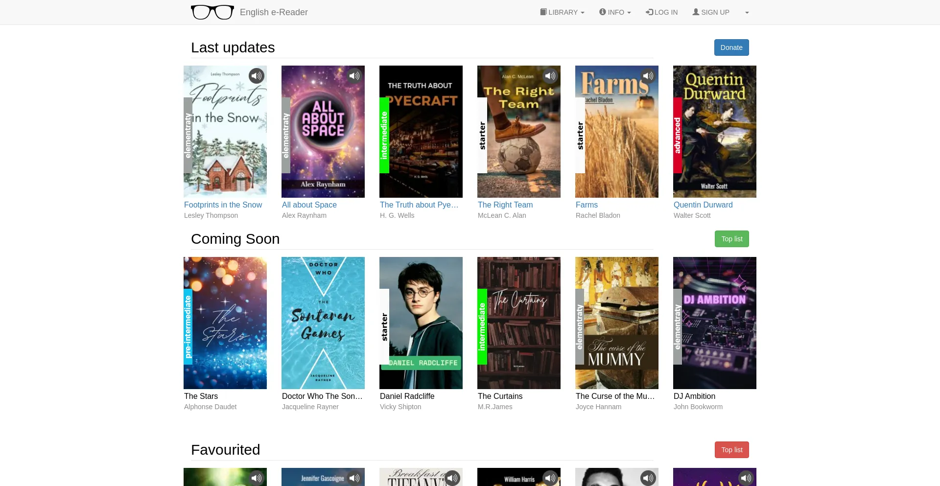 Website screenshot of English-e-reader.net