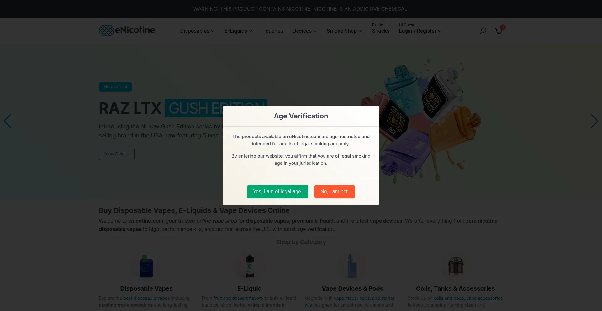 Enicotine.com Screenshot