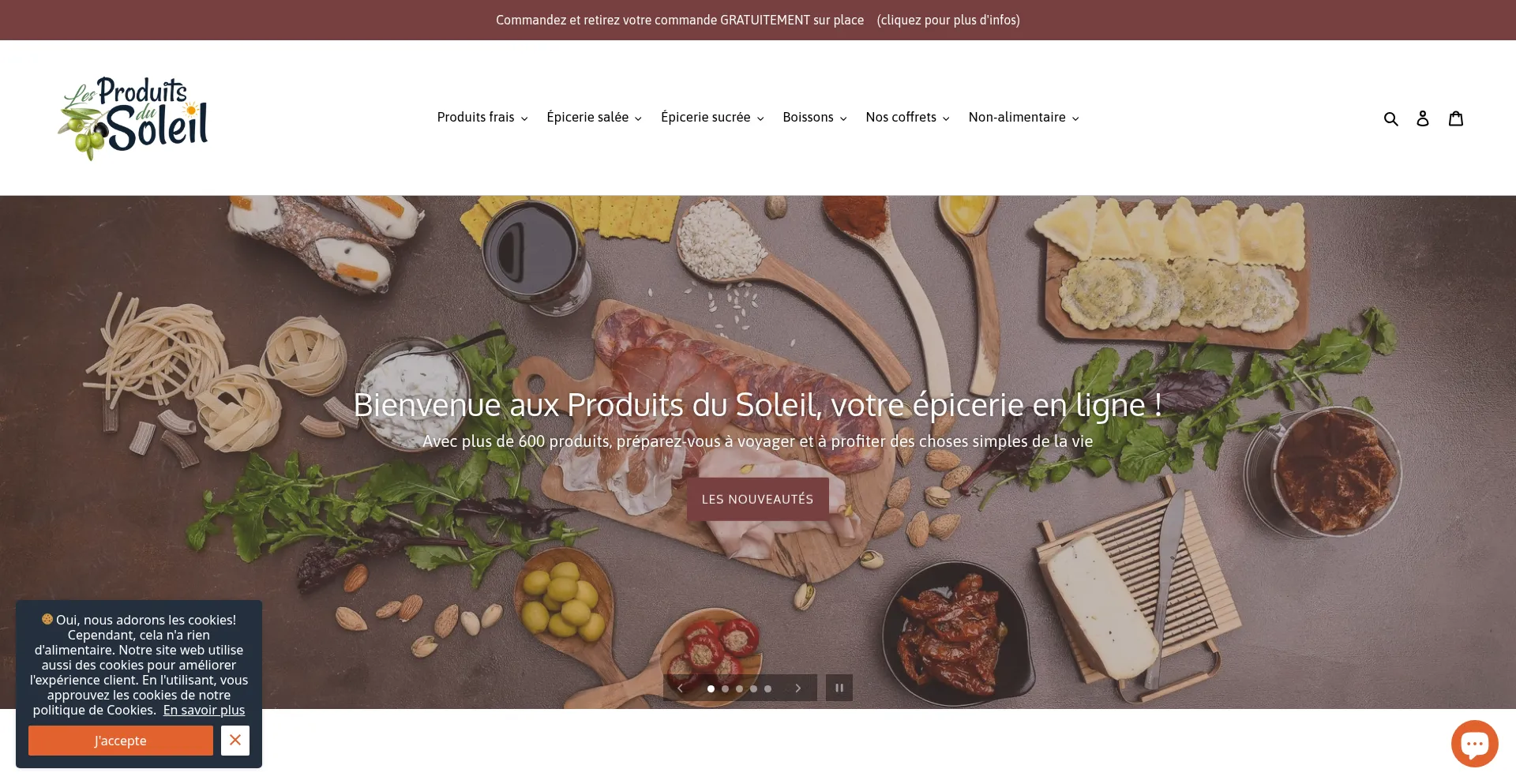 Website screenshot of Epicerie.lesproduitsdusoleil.com