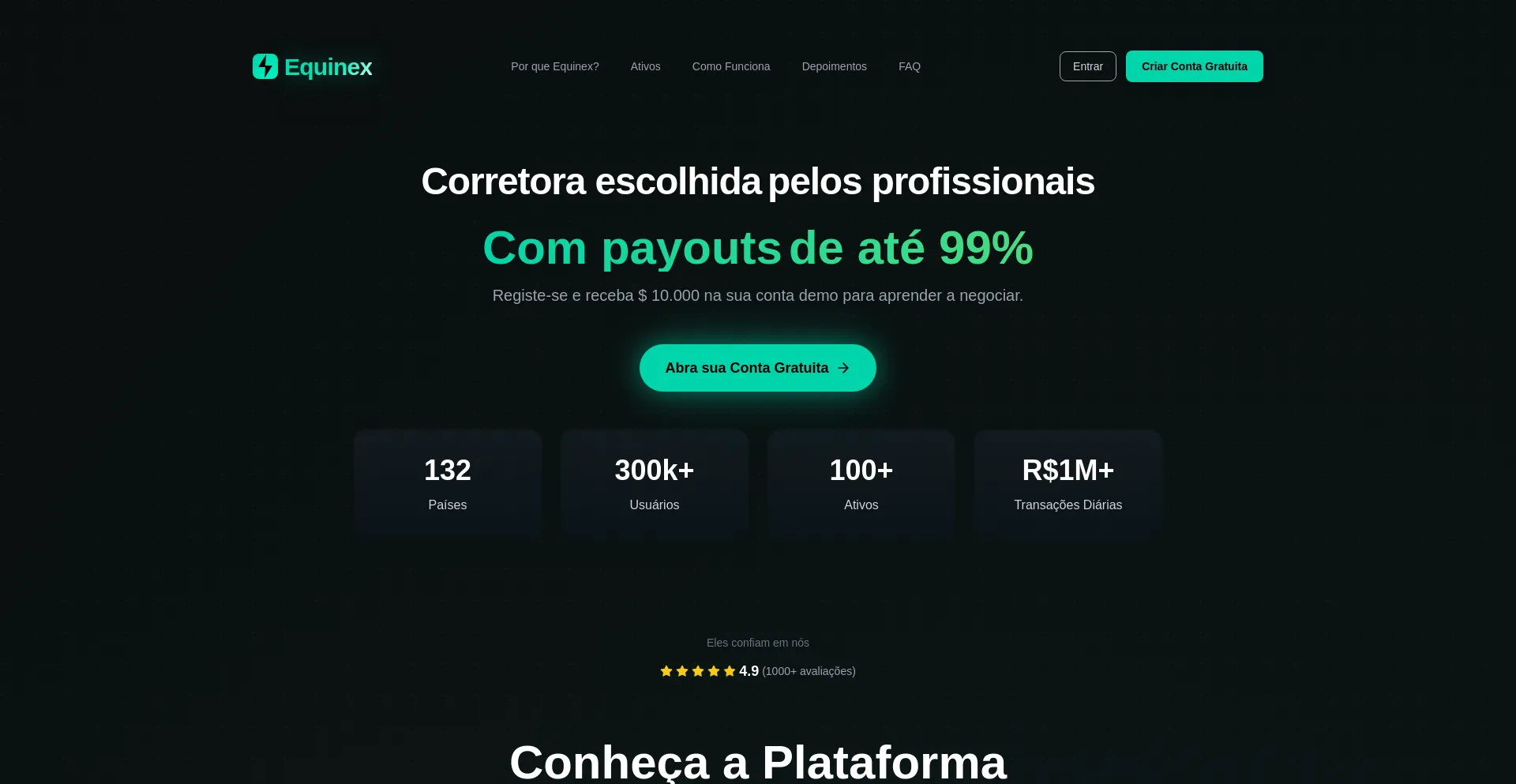 Website screenshot of Equinex.io