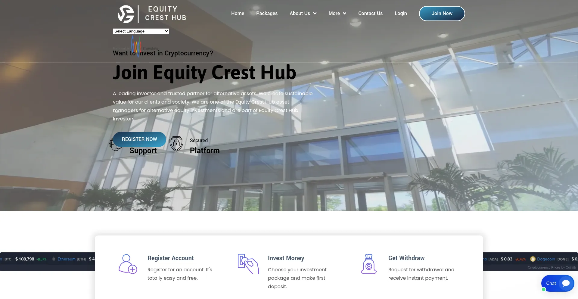 Website screenshot of Equitycresthub.org