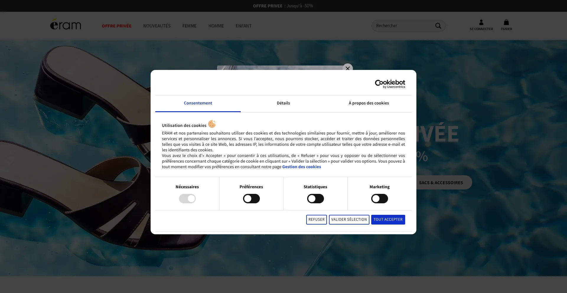 Website screenshot of Eram.fr