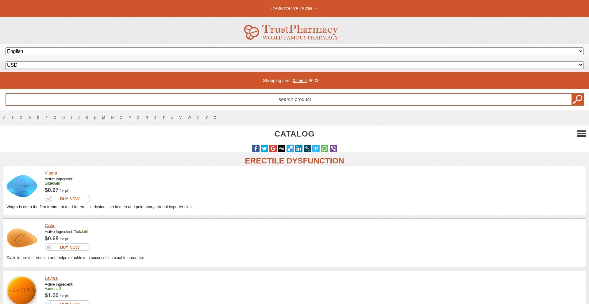 Website screenshot of Erectilereliefshop.com