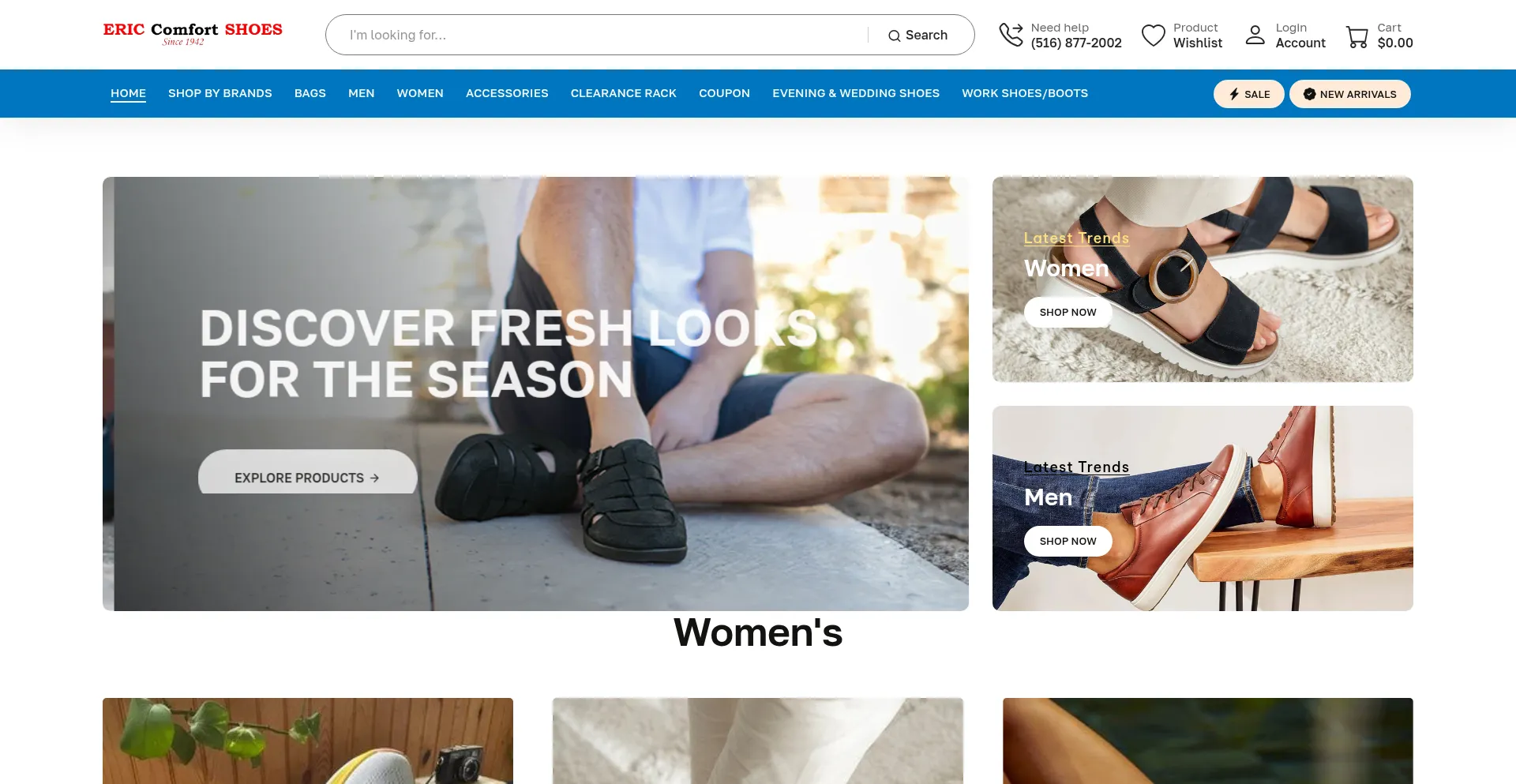 Website screenshot of Ericcomfortshoes.com