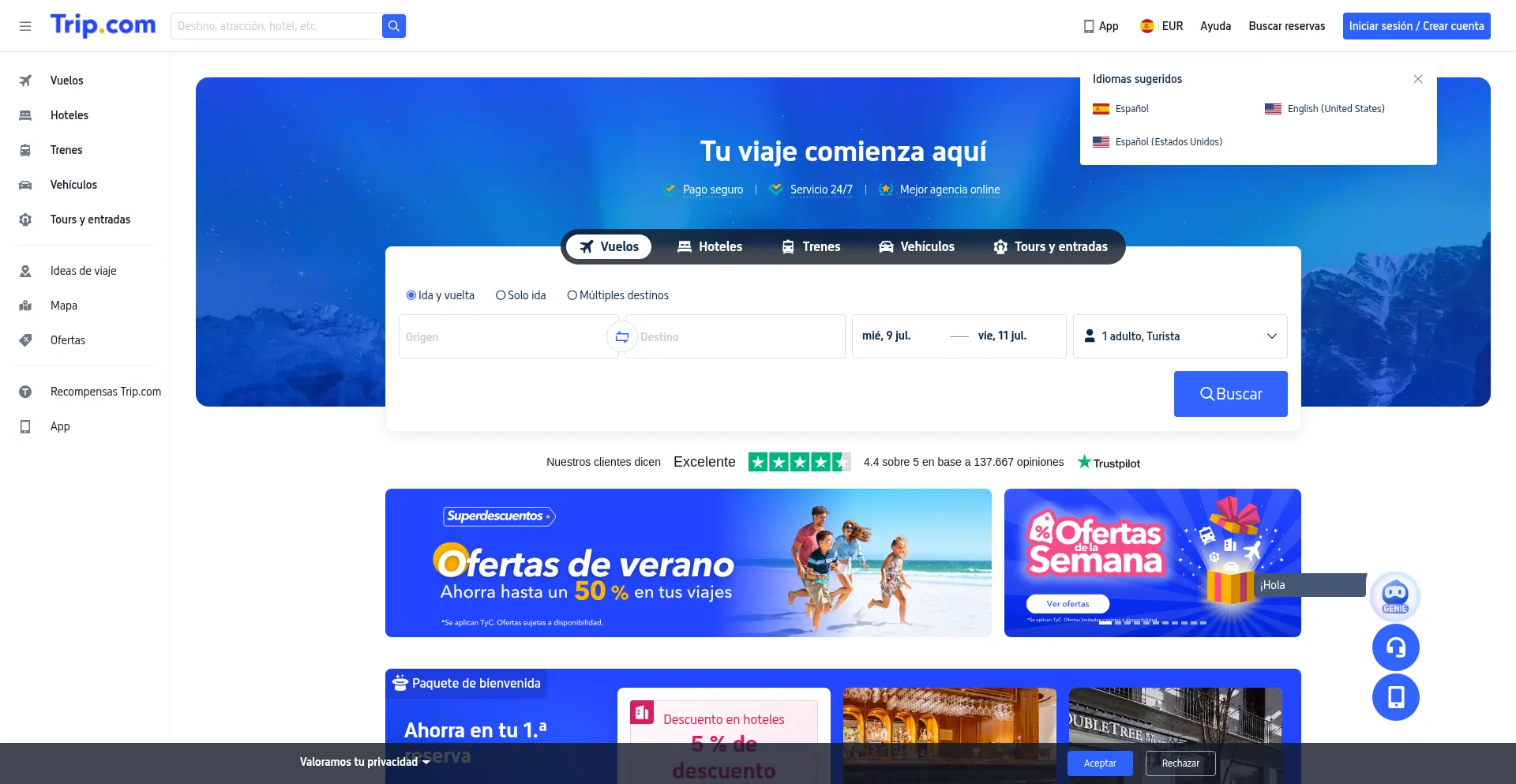 Website screenshot of Es.trip.com