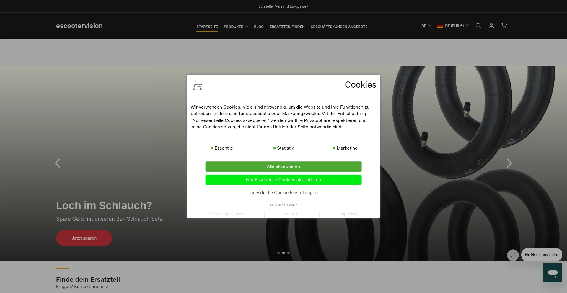 Website screenshot of Escootervision.eu