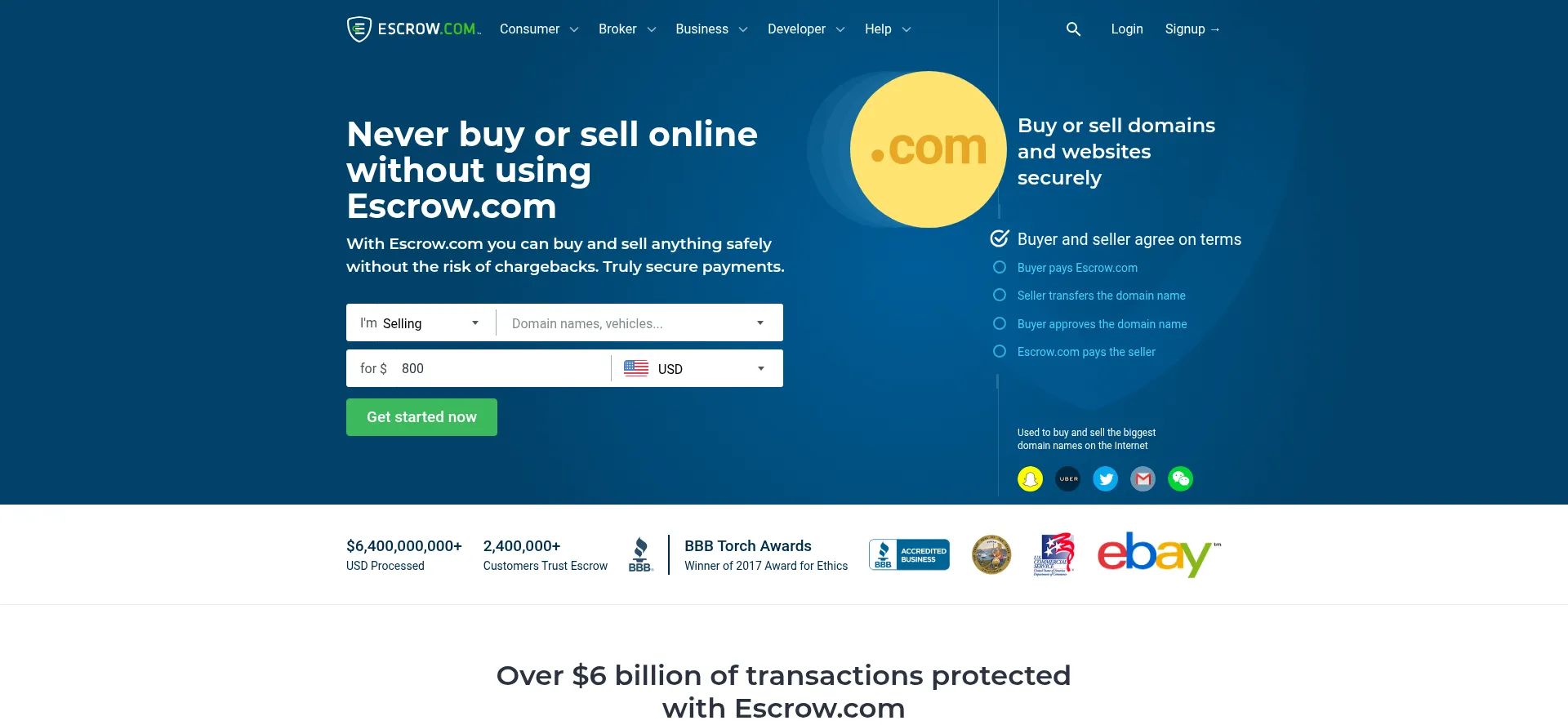 Website screenshot of Escrow.com