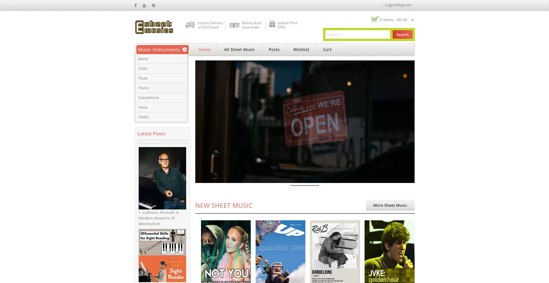 Website screenshot of Esheetmusics.com