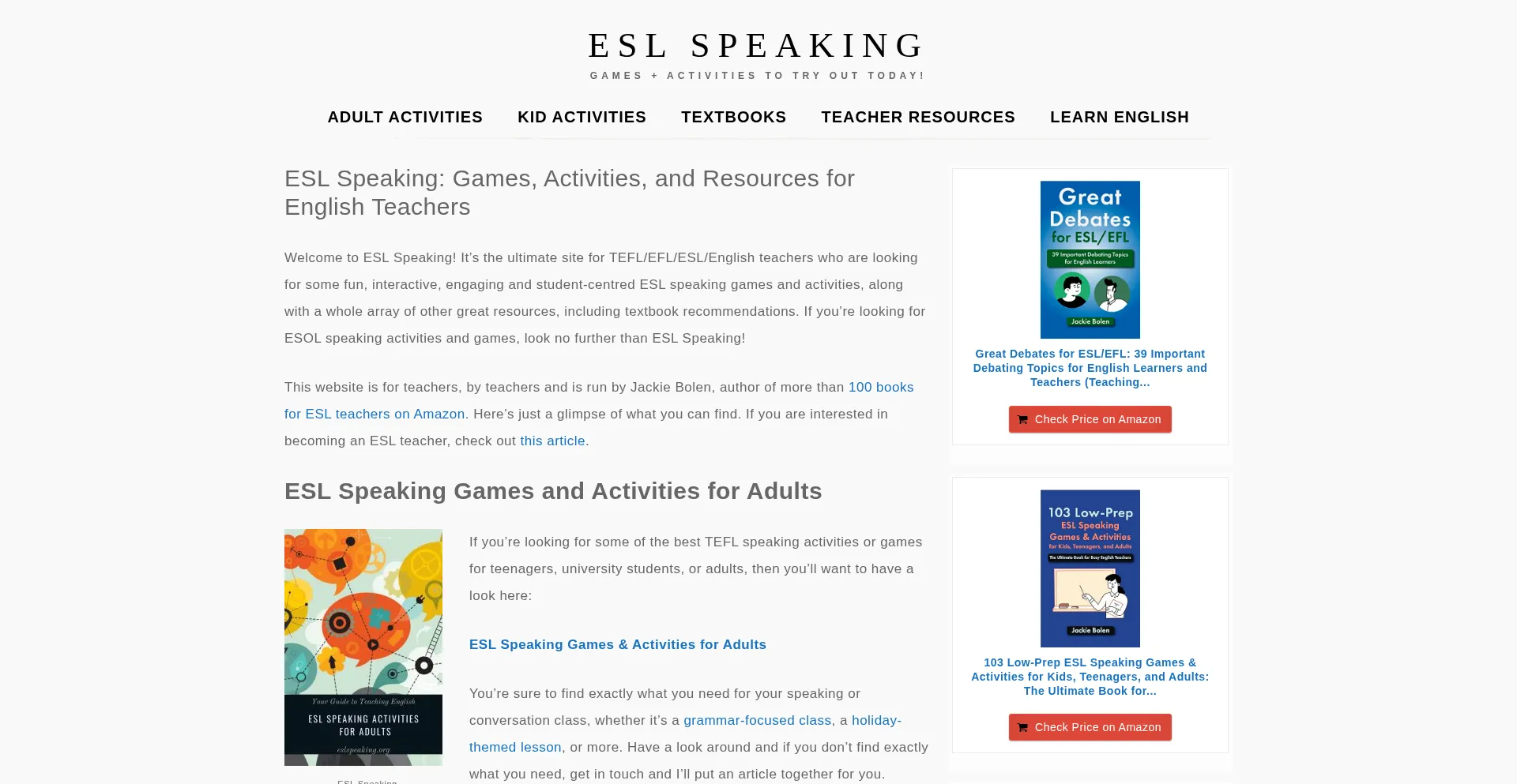 Website screenshot of Eslspeaking.org
