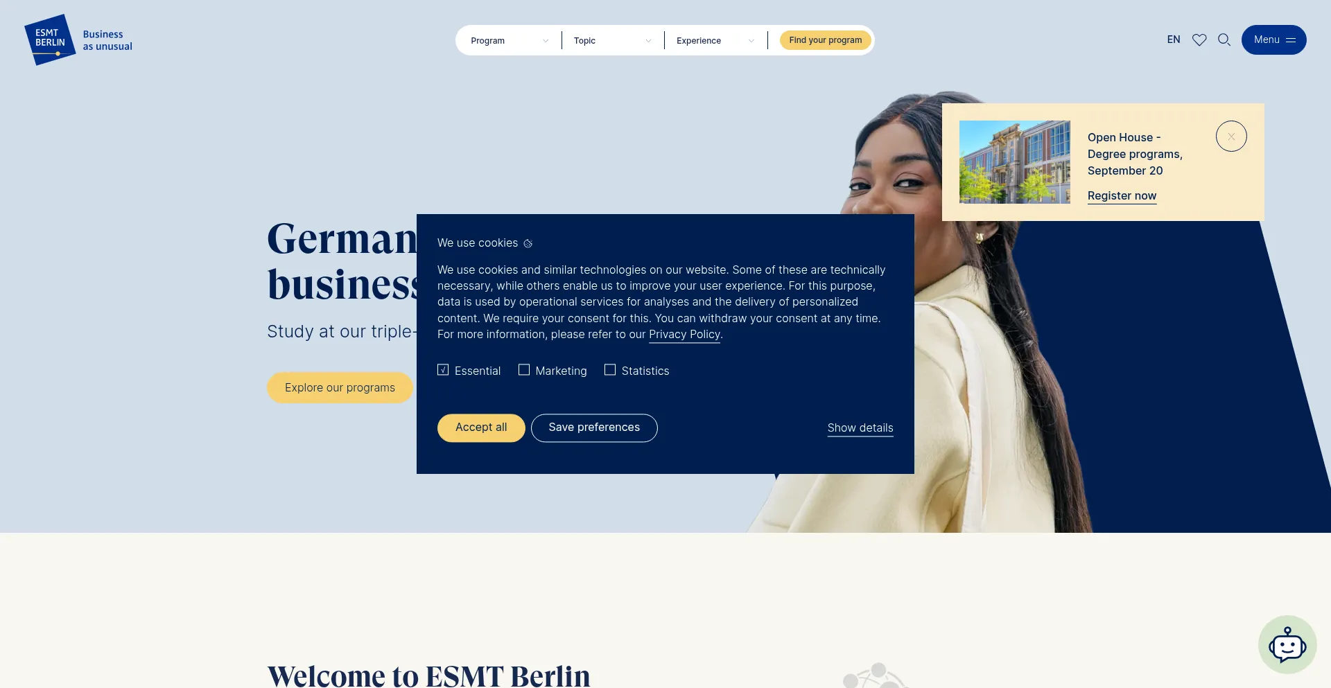 Website screenshot of Esmt.berlin