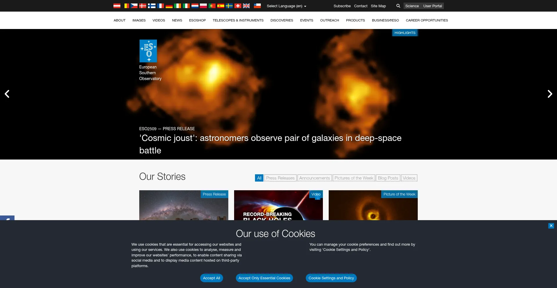 Website screenshot of Eso.org