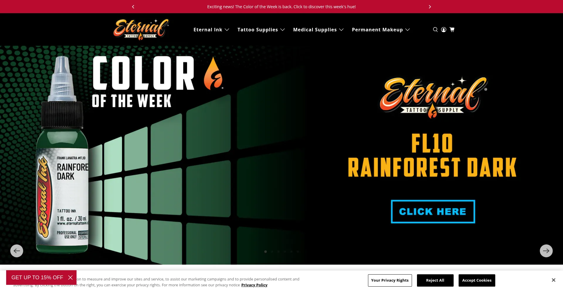 Website screenshot of Eternaltattoosupply.com