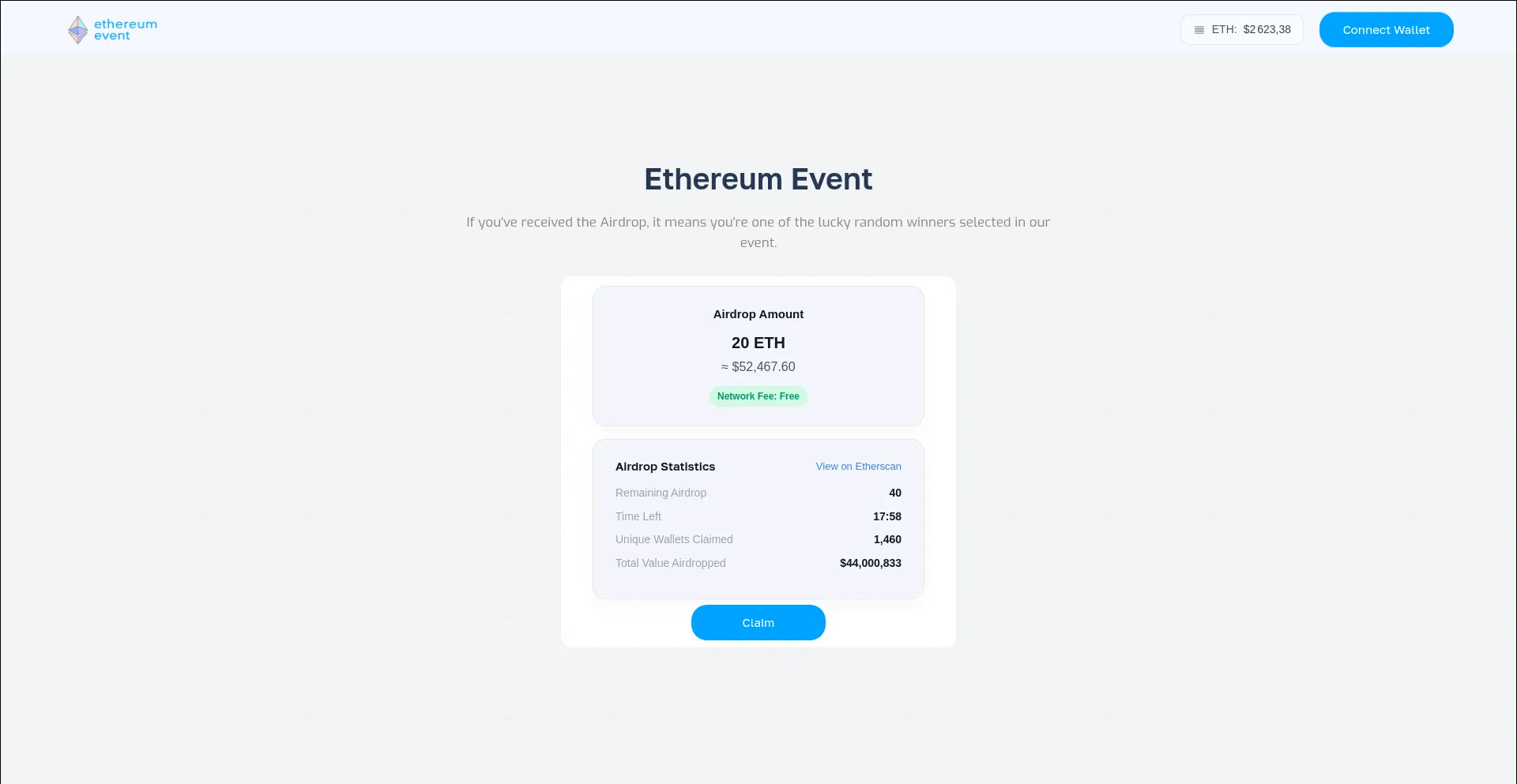 Website screenshot of Ethereumclaim.org