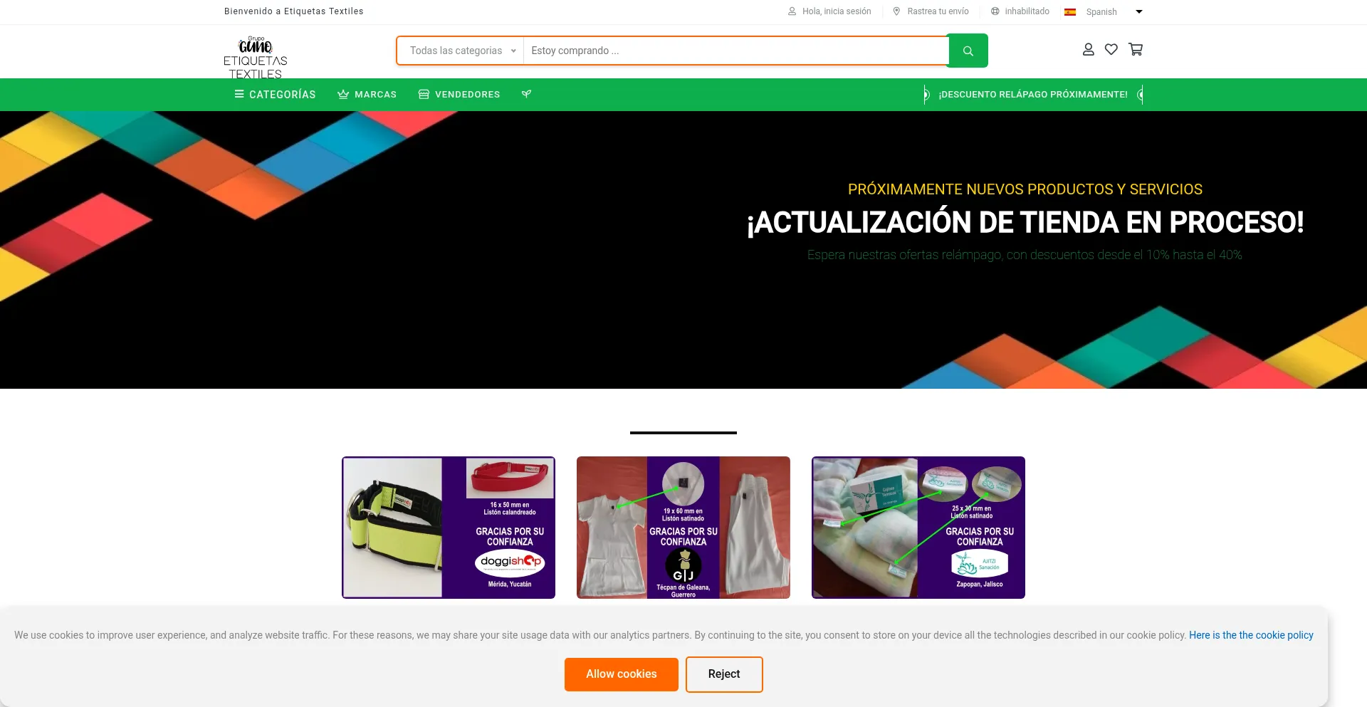 Website screenshot of Etiquetastextiles.com.mx