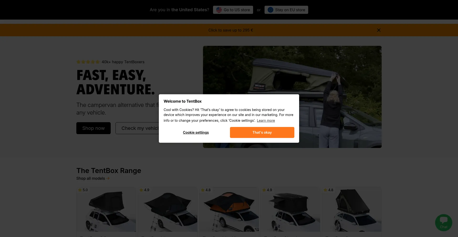 Website screenshot of Eu.tentbox.com