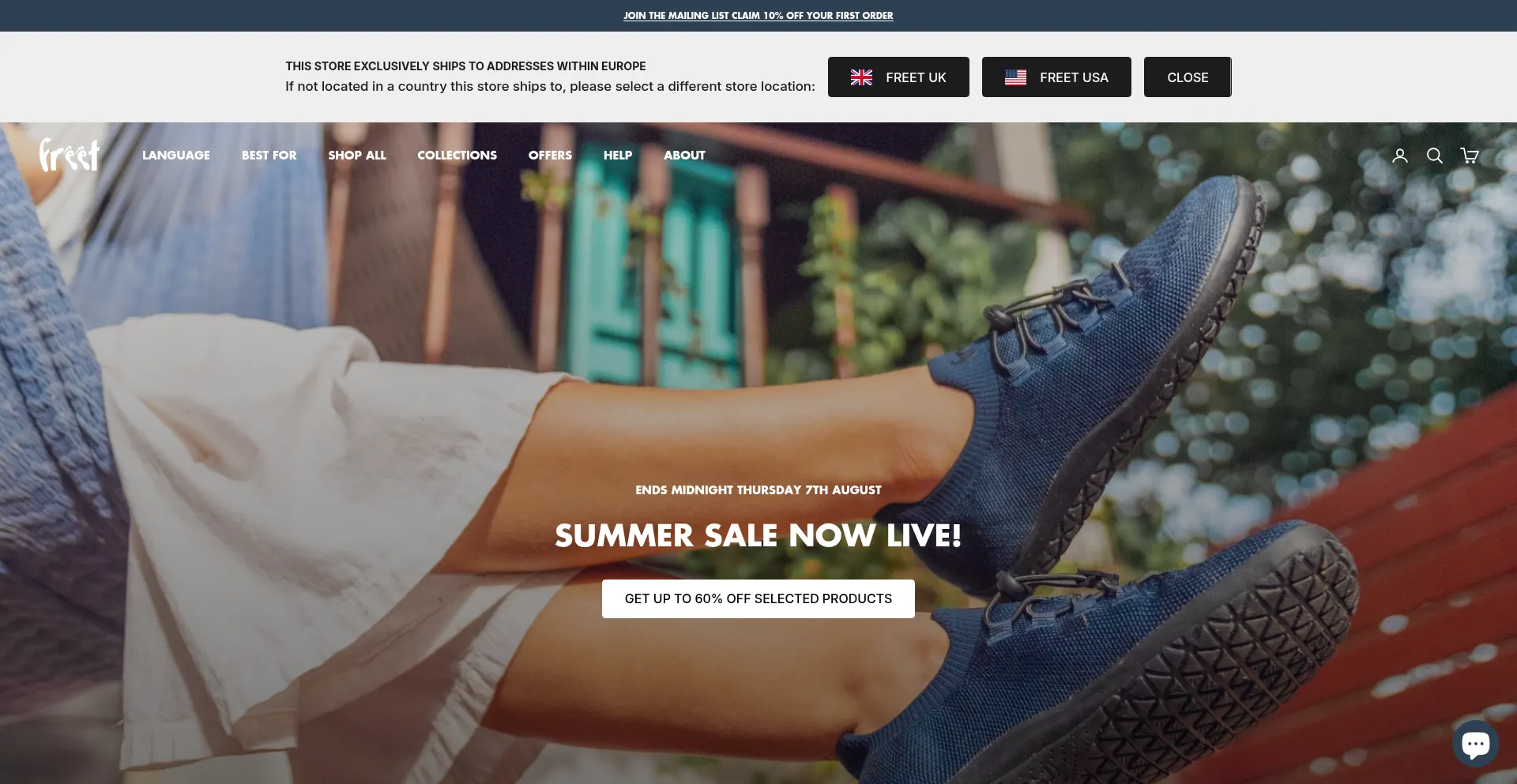 Website screenshot of Eur.freetbarefoot.com