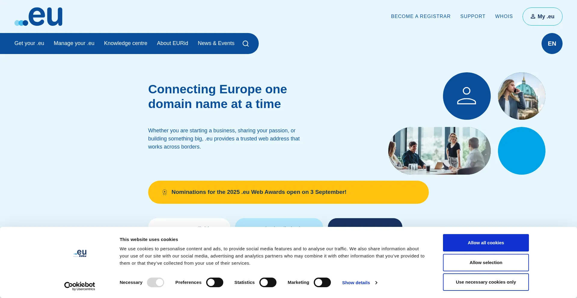 Website screenshot of Eurid.eu