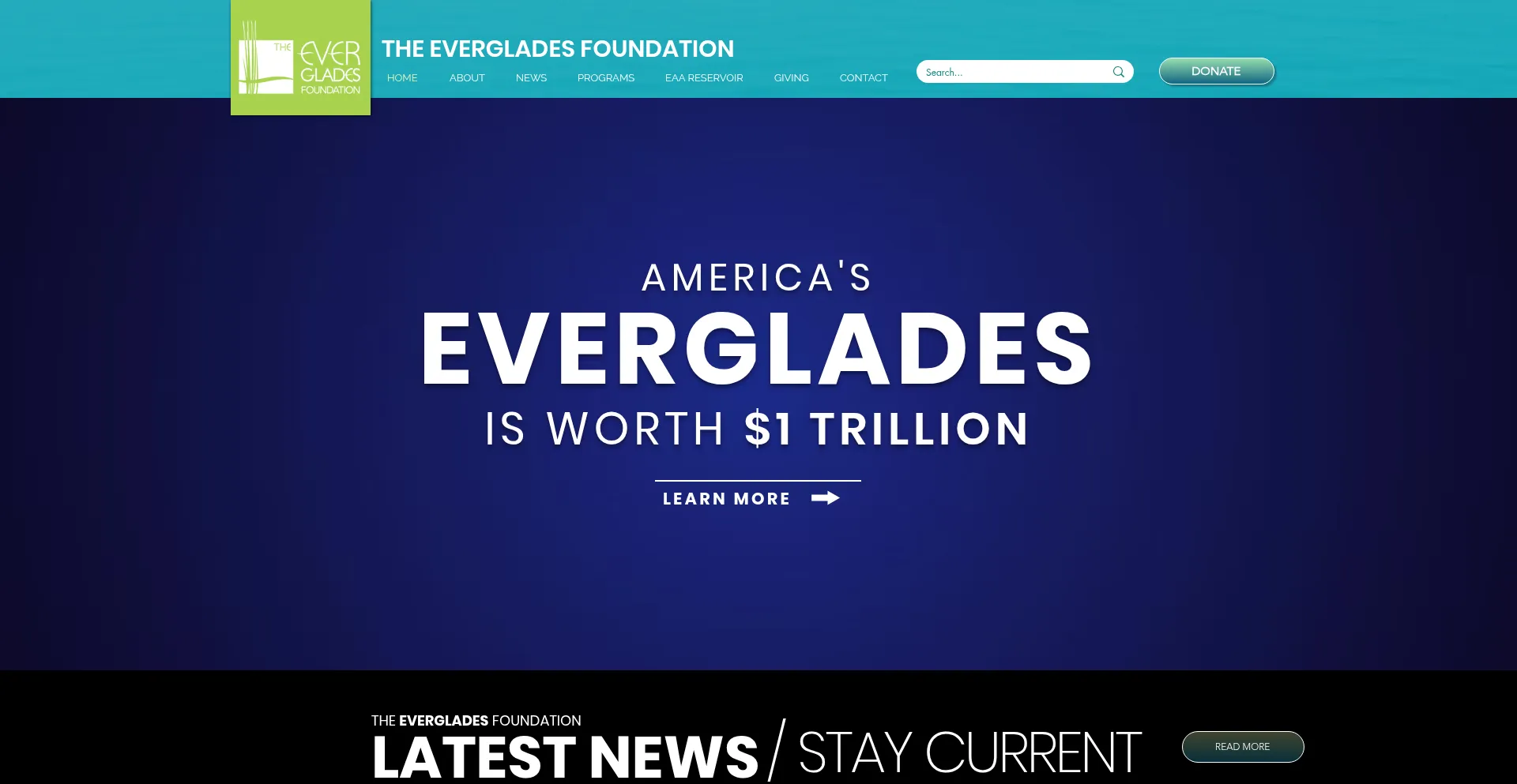 Website screenshot of Evergladesfoundation.org