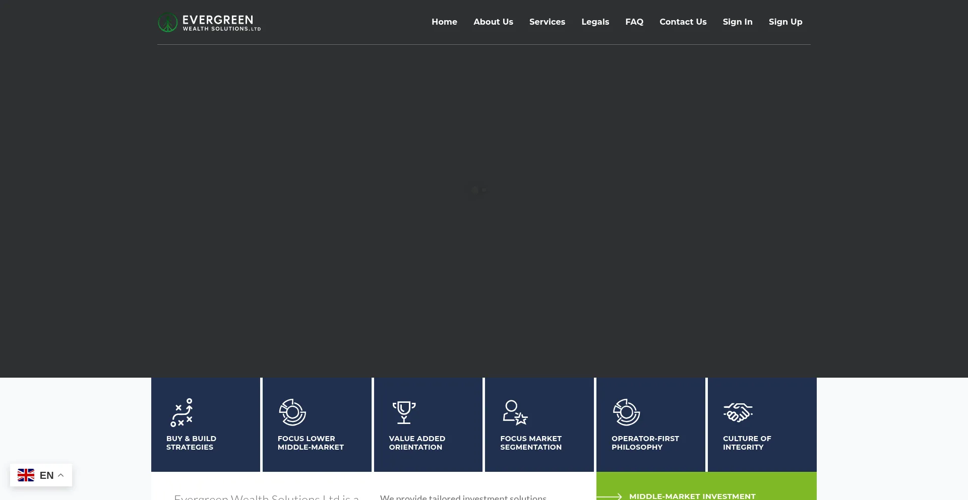 Website screenshot of Evergreenwealthsolutions.ltd