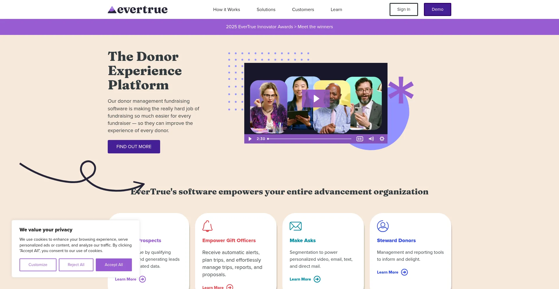 Website screenshot of Evertrue.com