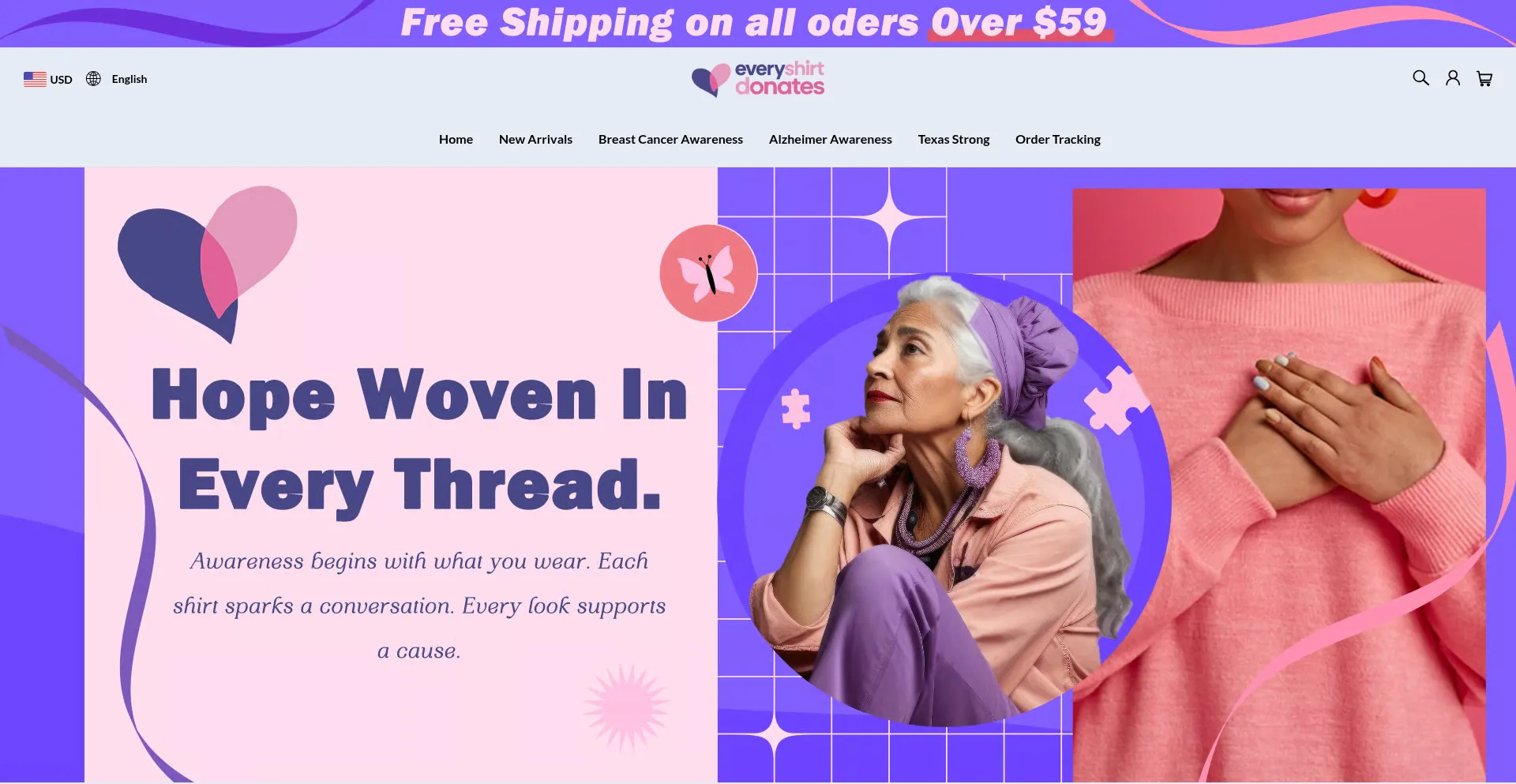 Website screenshot of Everyshirtdonates.com