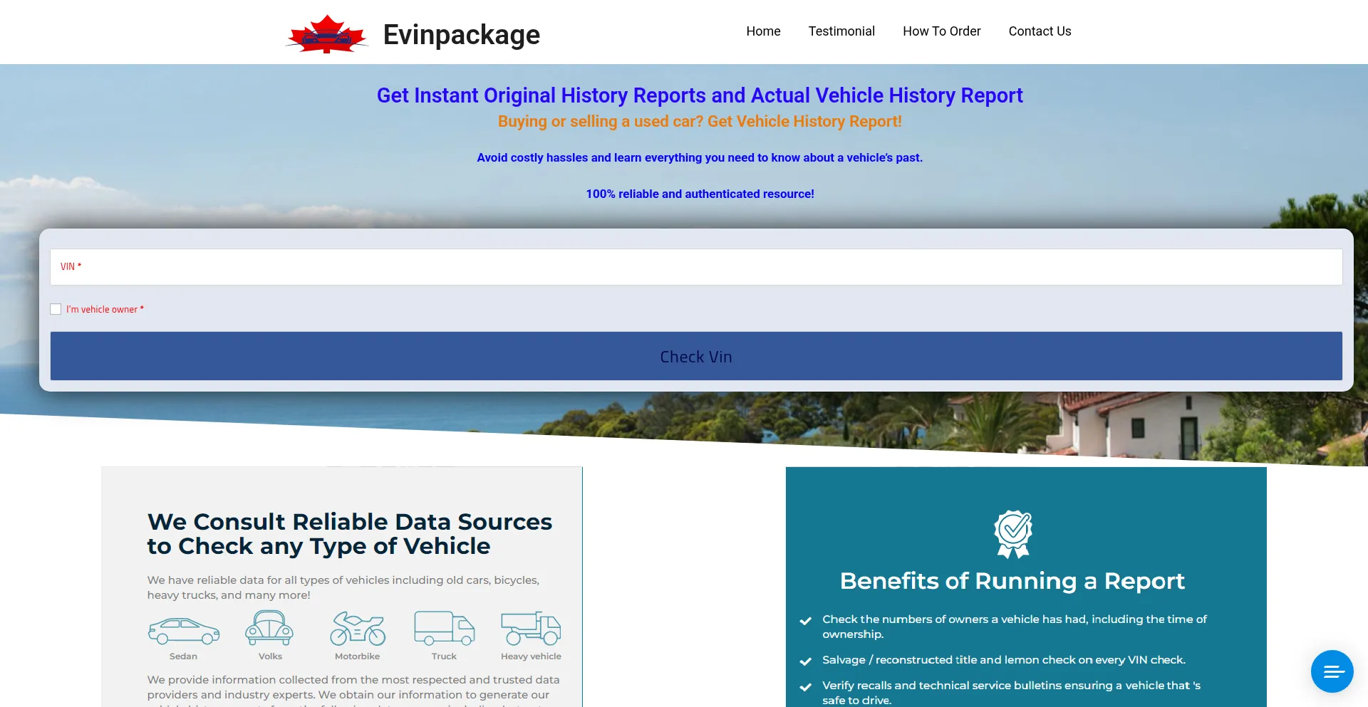 Website screenshot of Evinpackage.ca
