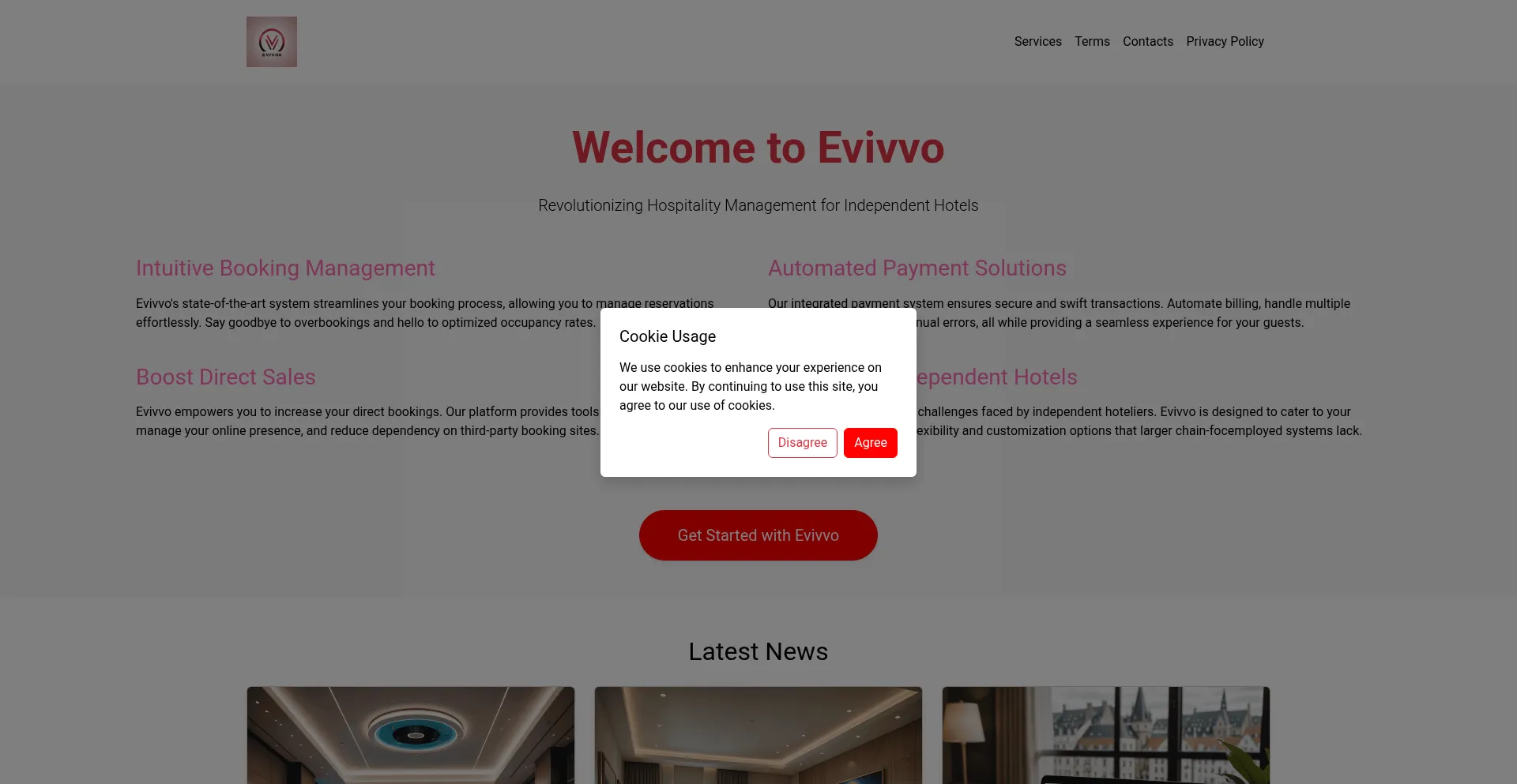 Website screenshot of Evivvo.com