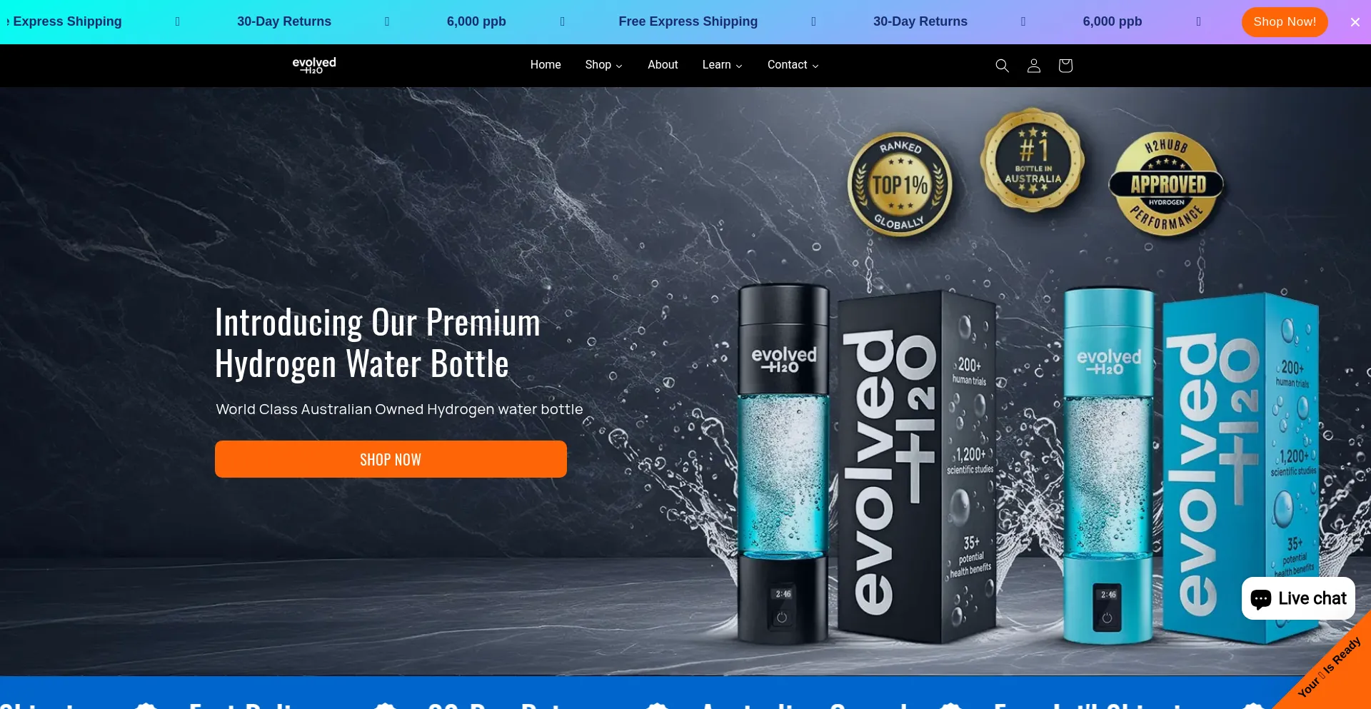 Website screenshot of Evolvedh2o.com