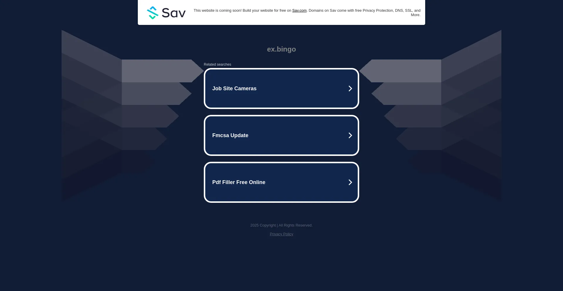 Website screenshot of Ex.bingo