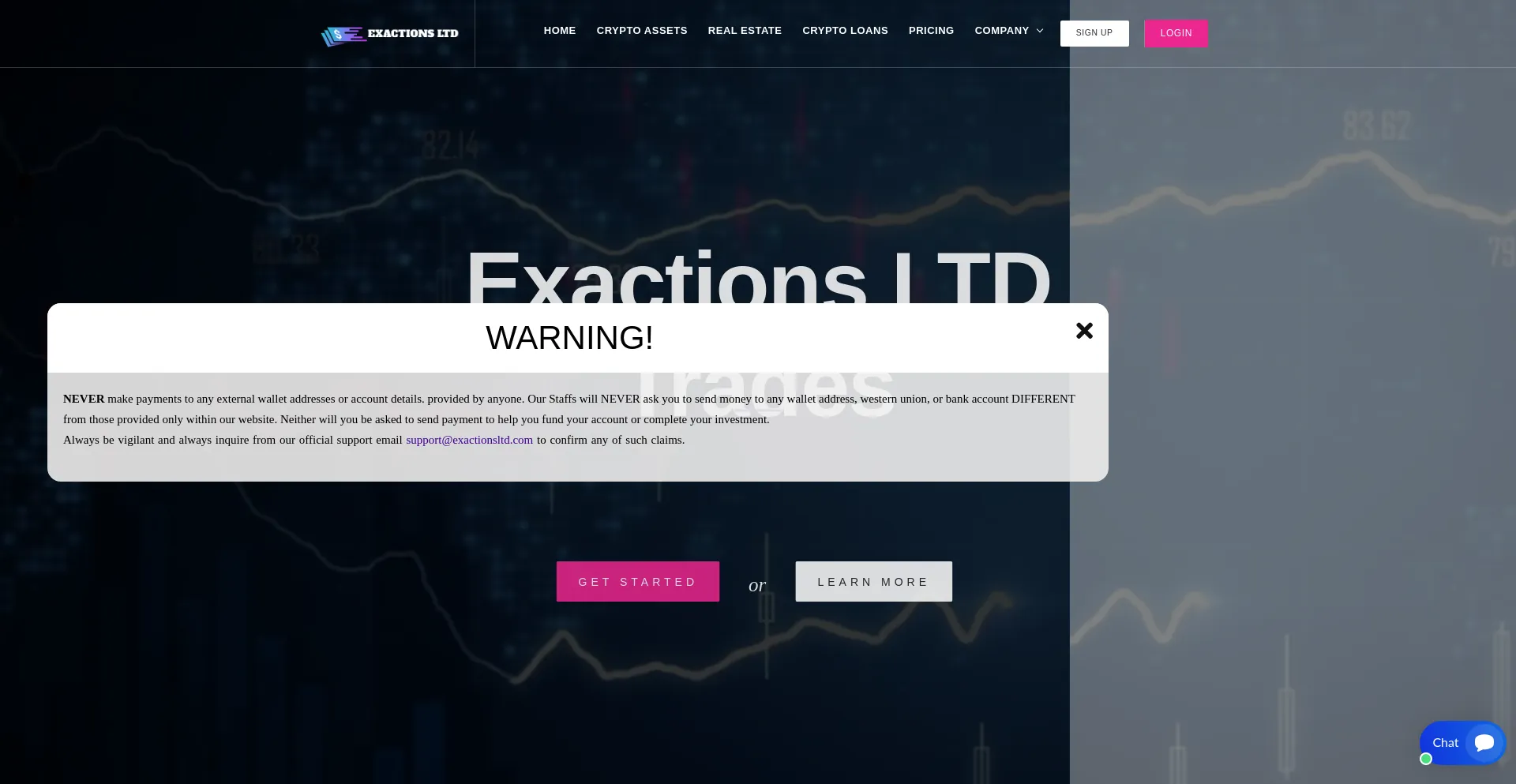 Website screenshot of Exactionsltd.com