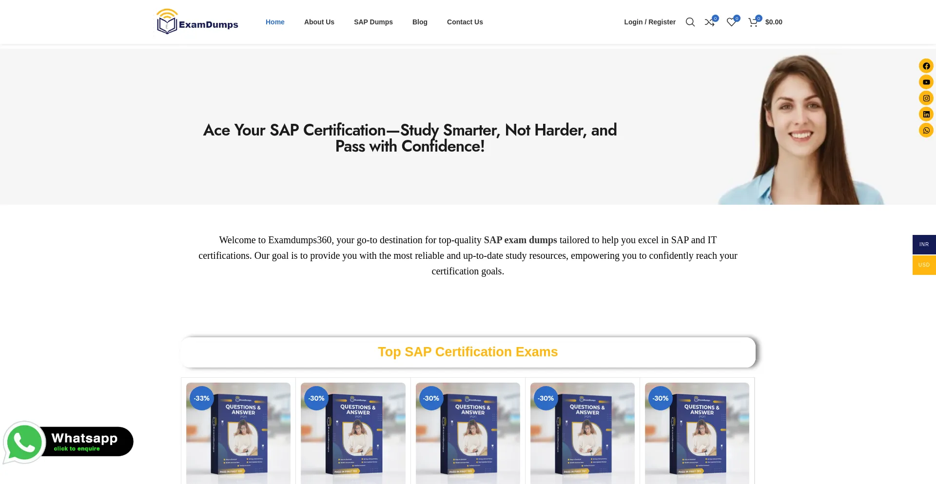 Website screenshot of Examdumps360.com